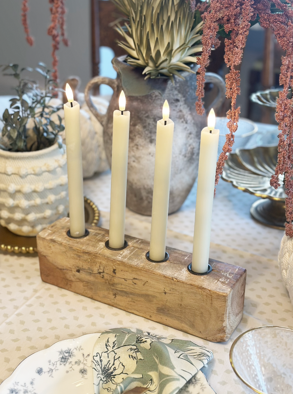 Primitive Wood Candle Holder