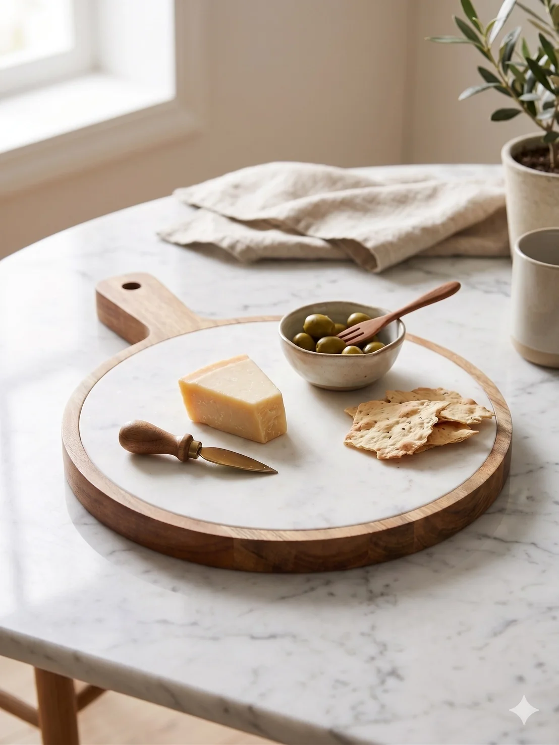Round Wood and Marble Board