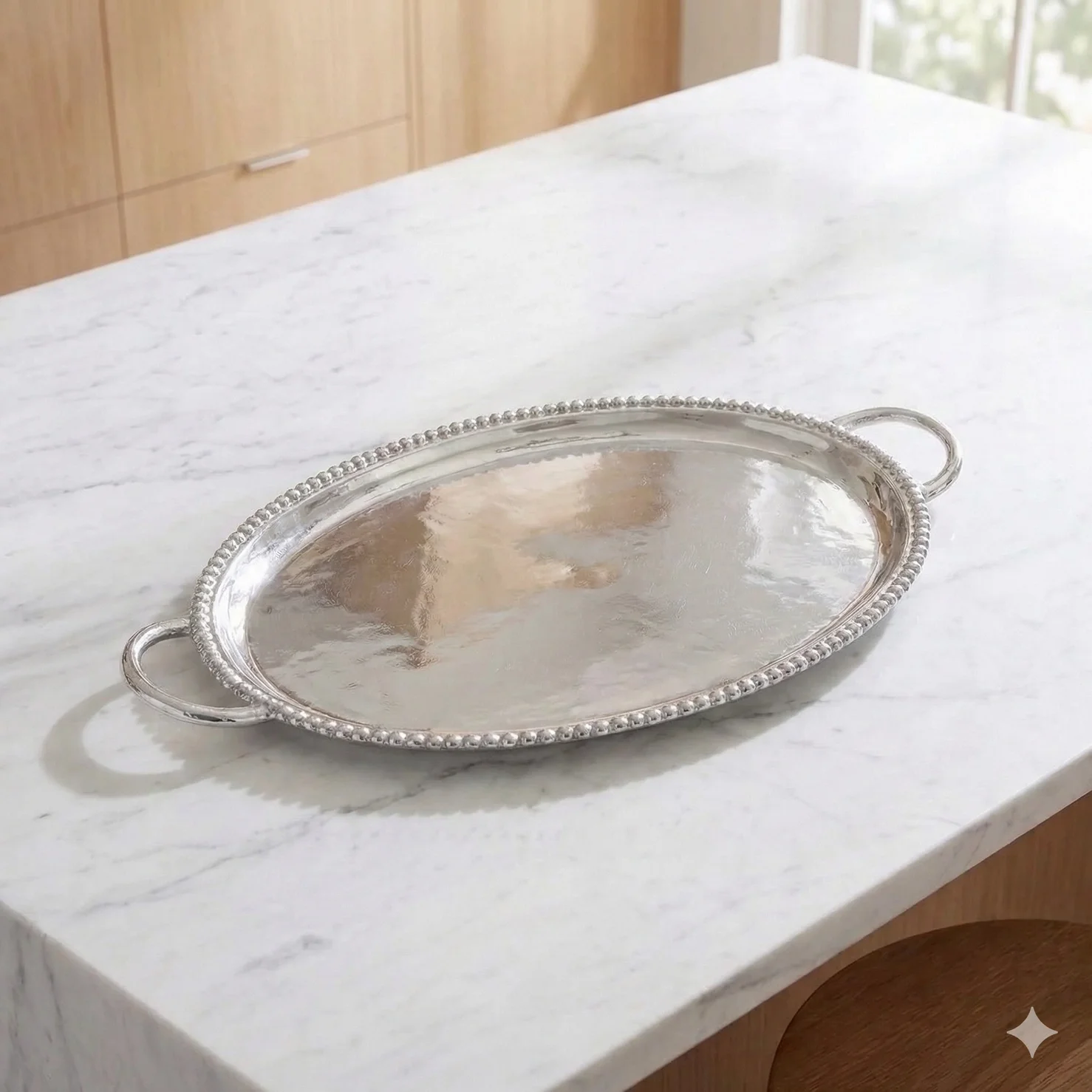 Aluminum Beaded Oval Tray with Handles
