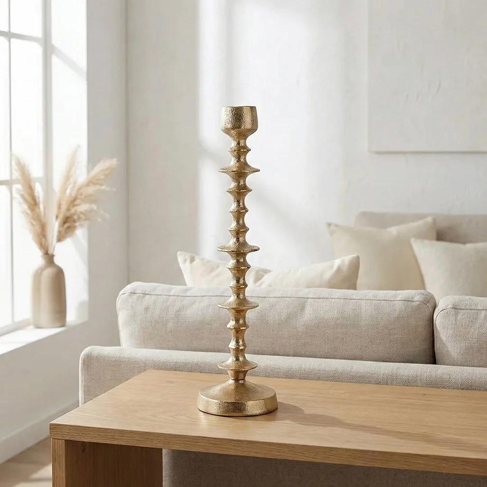 Gold Beaded 14" Candle Holder