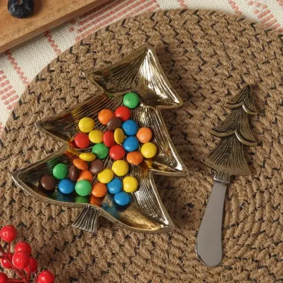 Christmas Tree Dish with Spreader - Gold