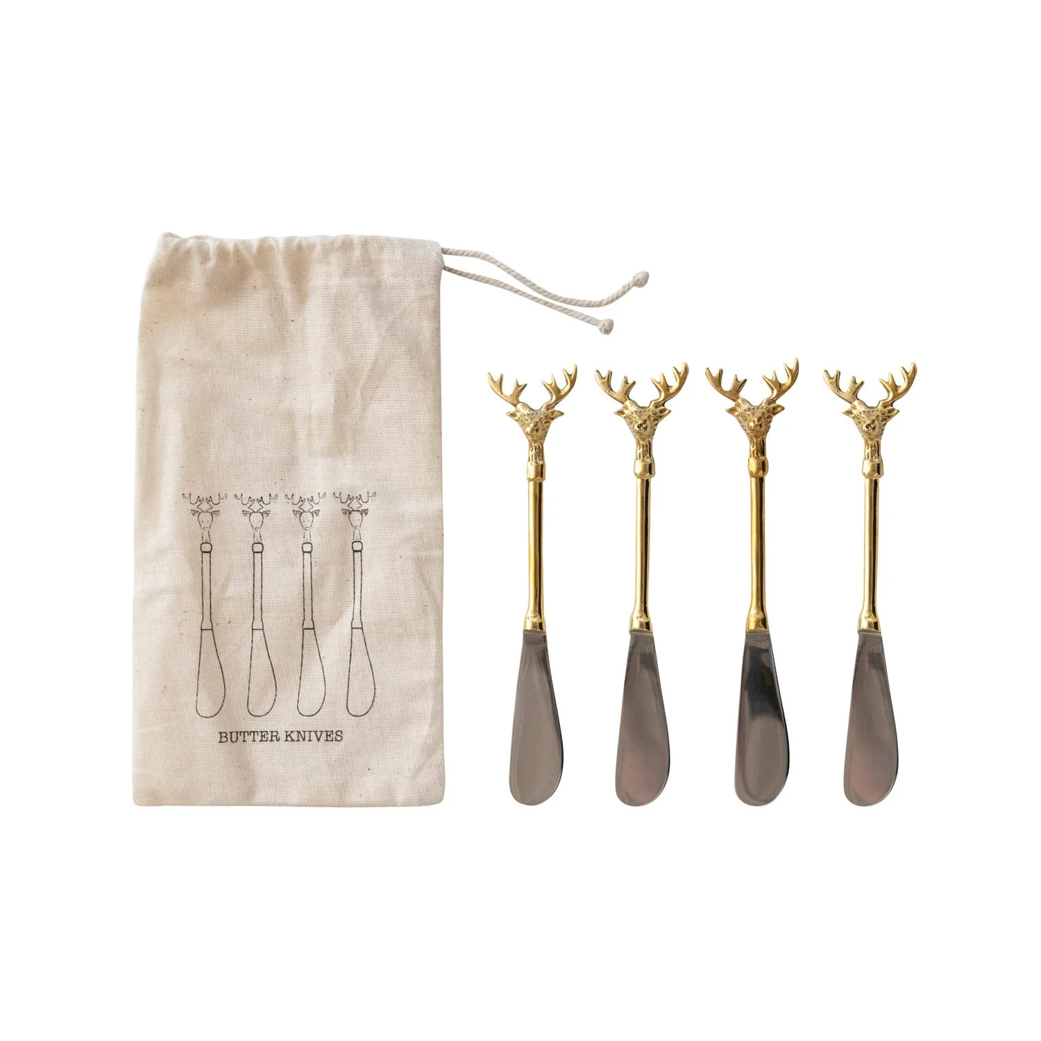 Stainless Steel & Brass Canapé Knives, Set of 4