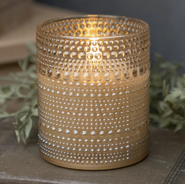 4" Champagne Dotted Glass 3D Flame Candle