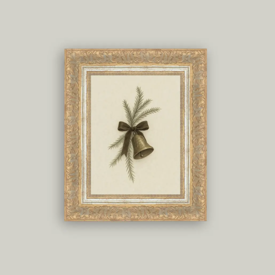 Bell with Pine Framed Art
