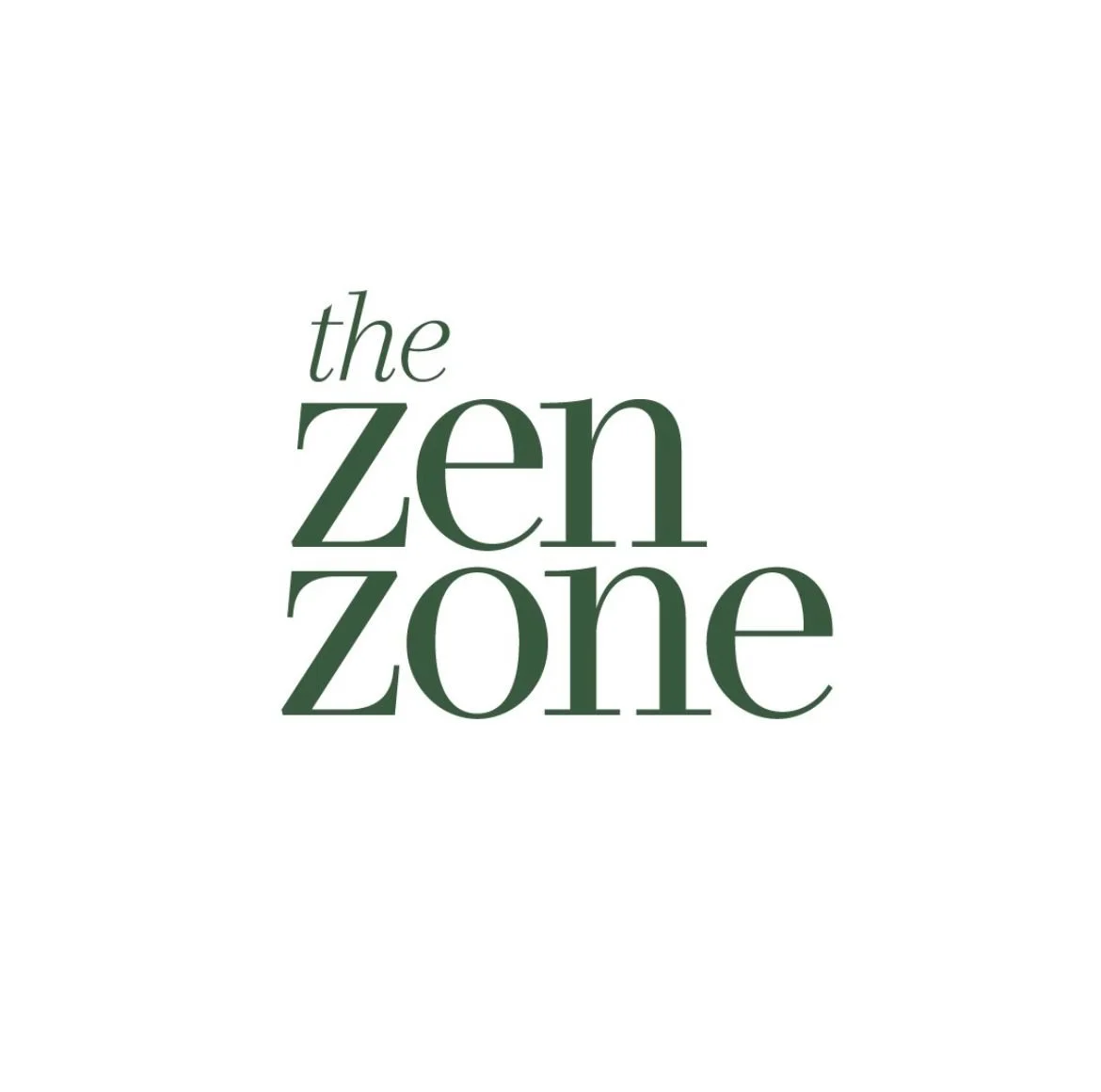 Logo for the Zen Zone with the words 'the zen zone' in green text on a white background.