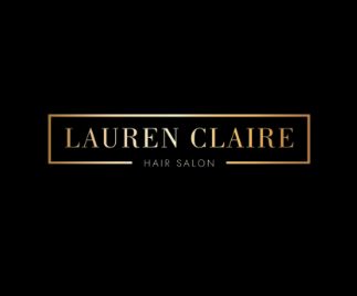 Logo for Lauren Claire Hair Salon with a black background and gold text.