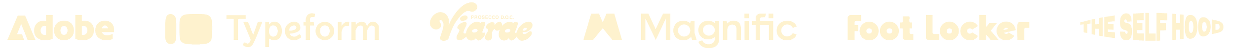 Logos of Adobe, Typeform, Canva, Magnific, Foot Locker, and The Self Hood