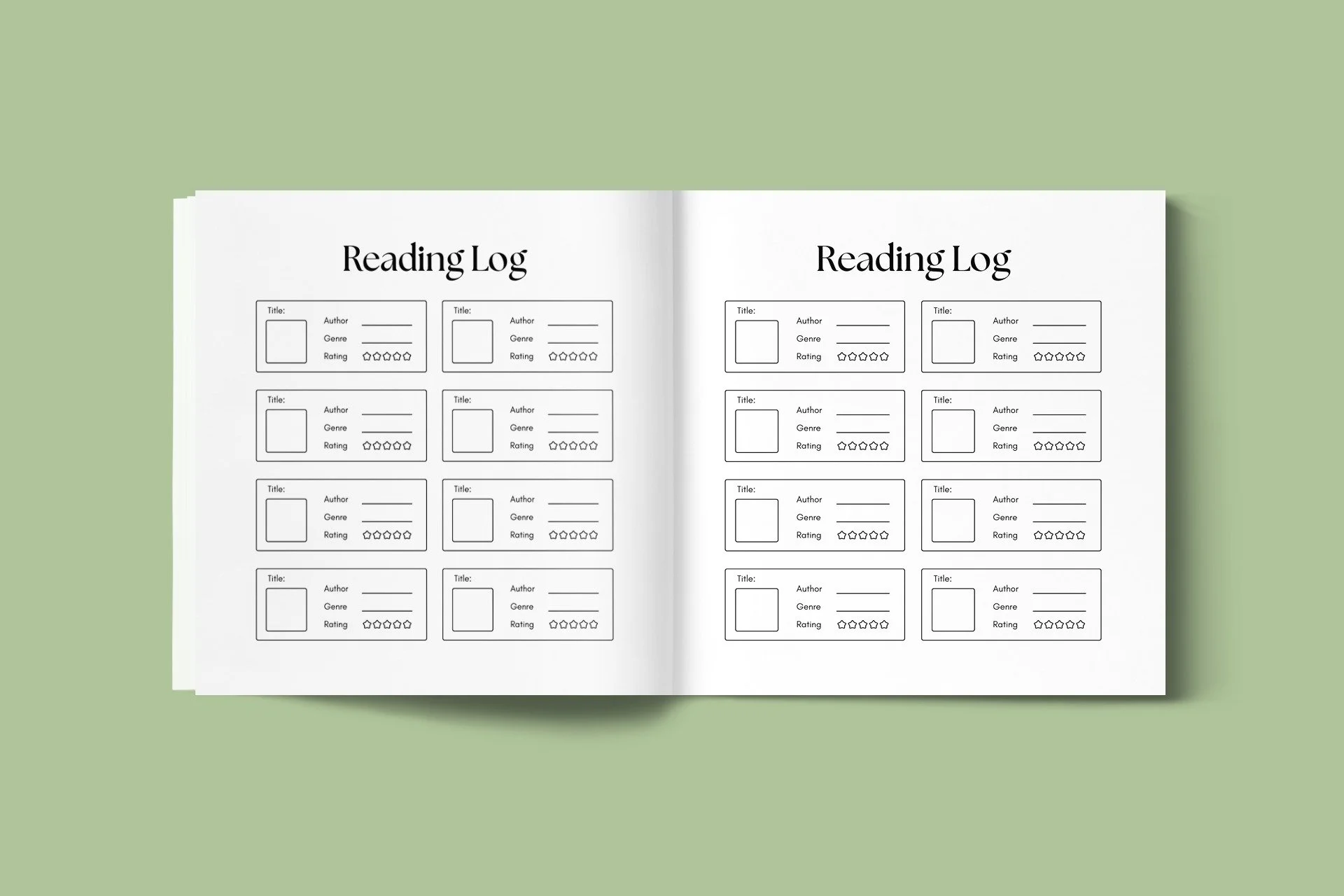 Reading log in Grateful Heart Company's Reading Journal.