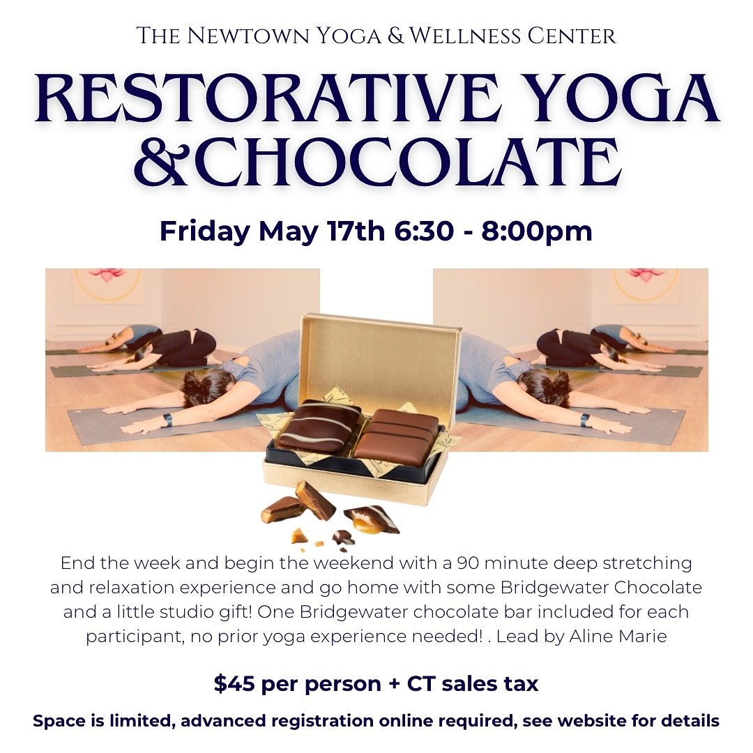 Got too many things planned for Mother&rsquo;s Day? Put Mother&rsquo;s Day on delay and extend it out a week! 

Join us for Restorative yoga on a Friday night with gifts of  Bridgewater chocolate and a complimentary gem stone bracelet to take home! 
