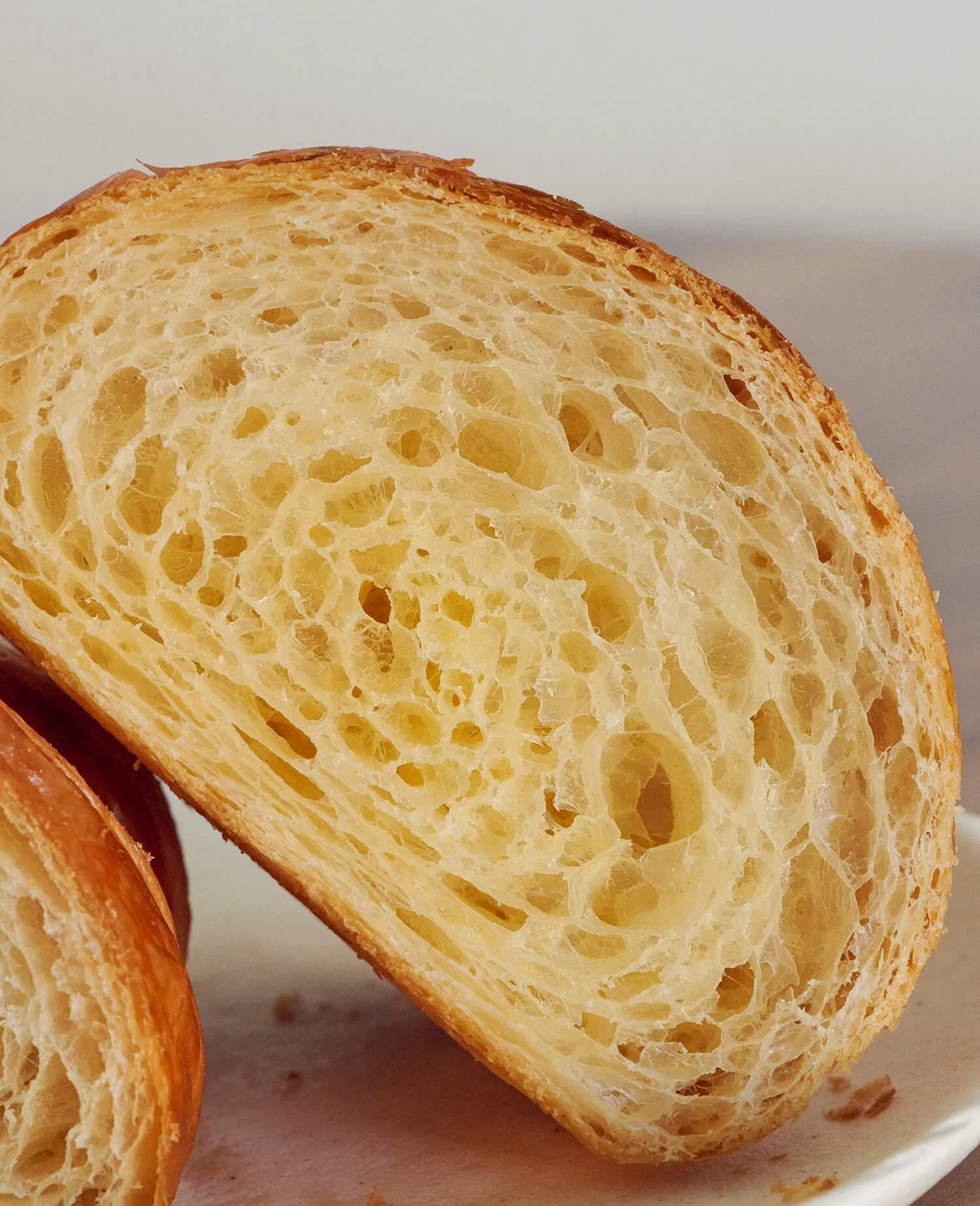 naturally leavened sourdough croissant with honeycomb texture