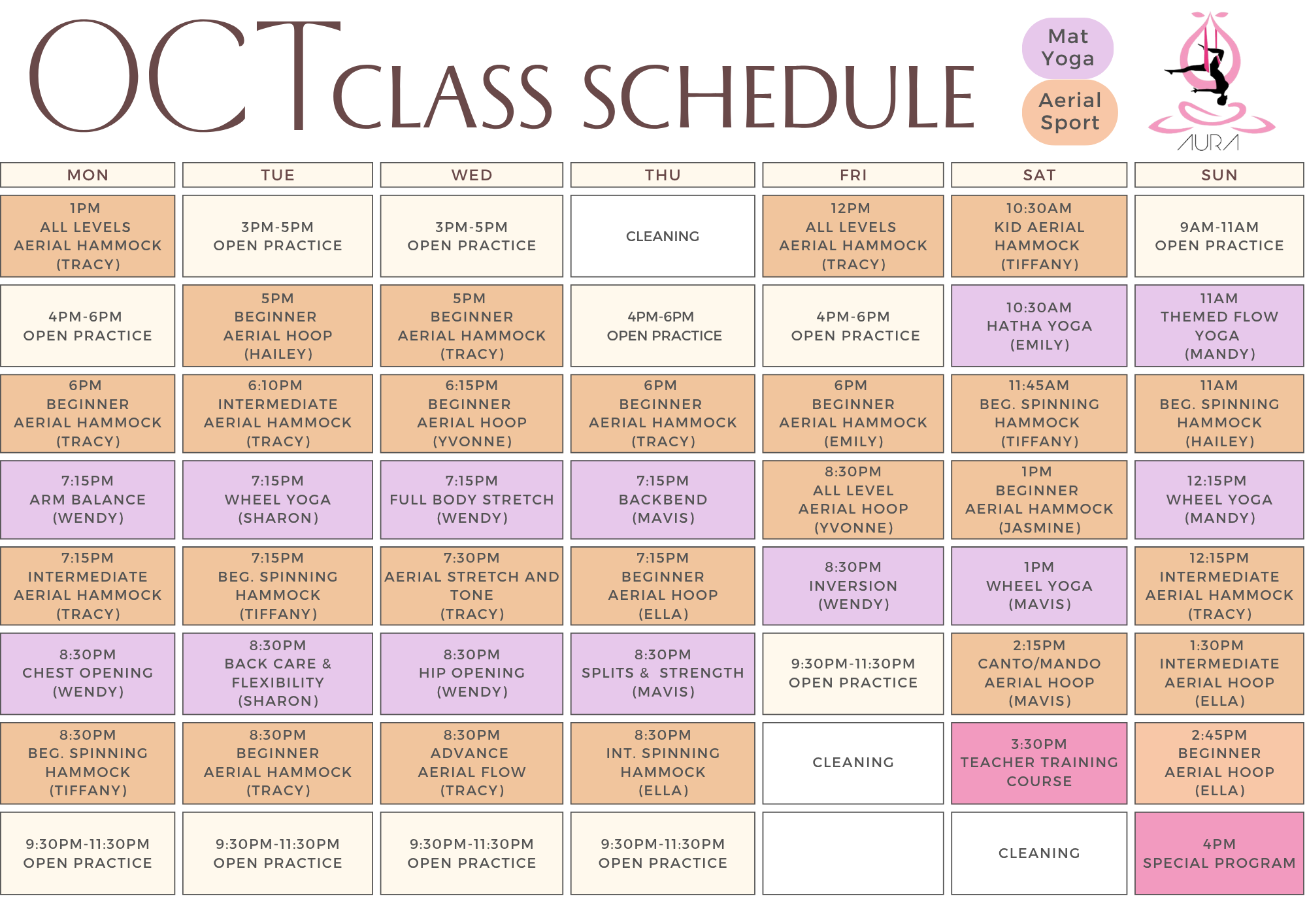 October Schedule Aura Aerial Art Centre