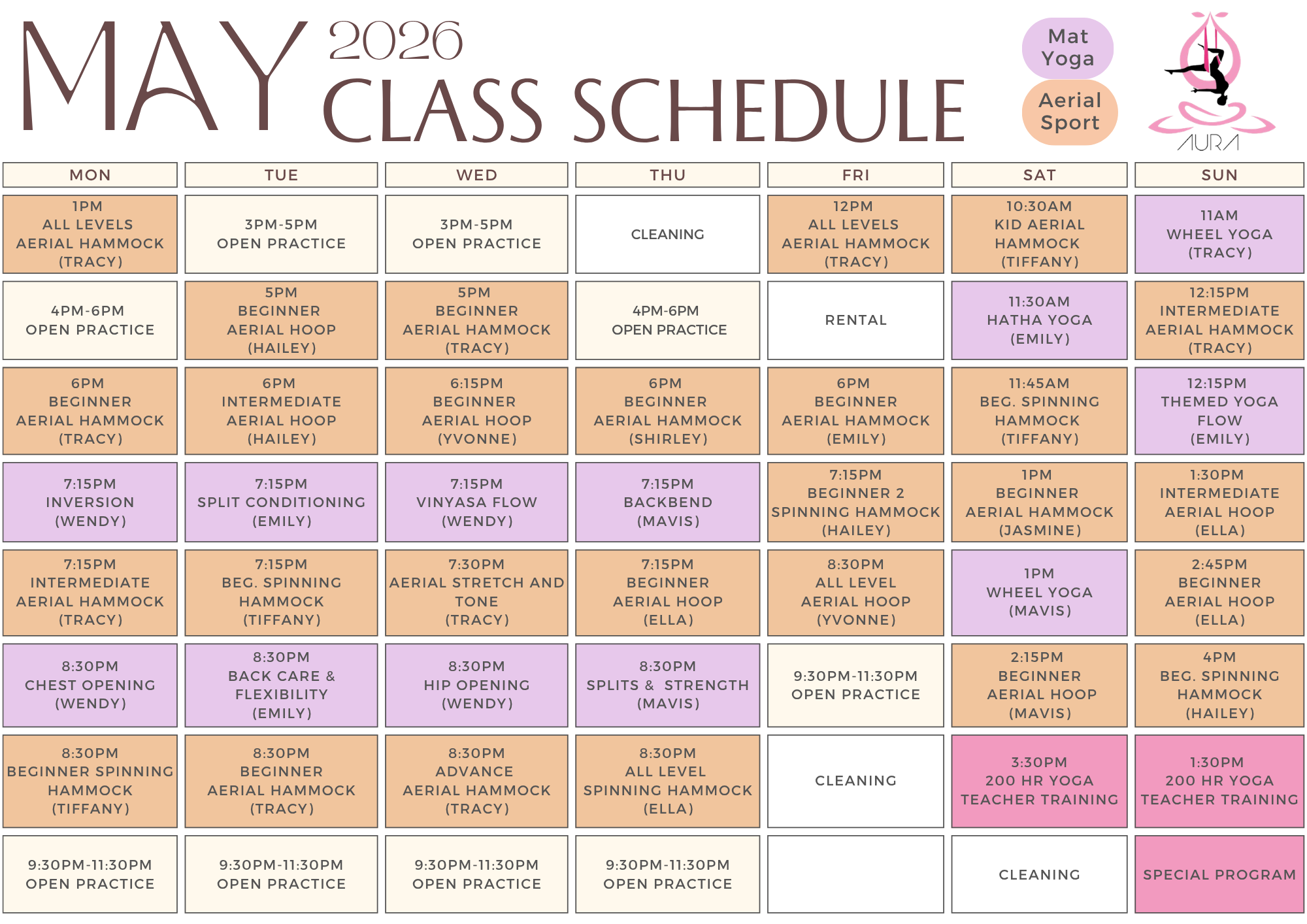 May Schedule Aura Aerial Art Centre
