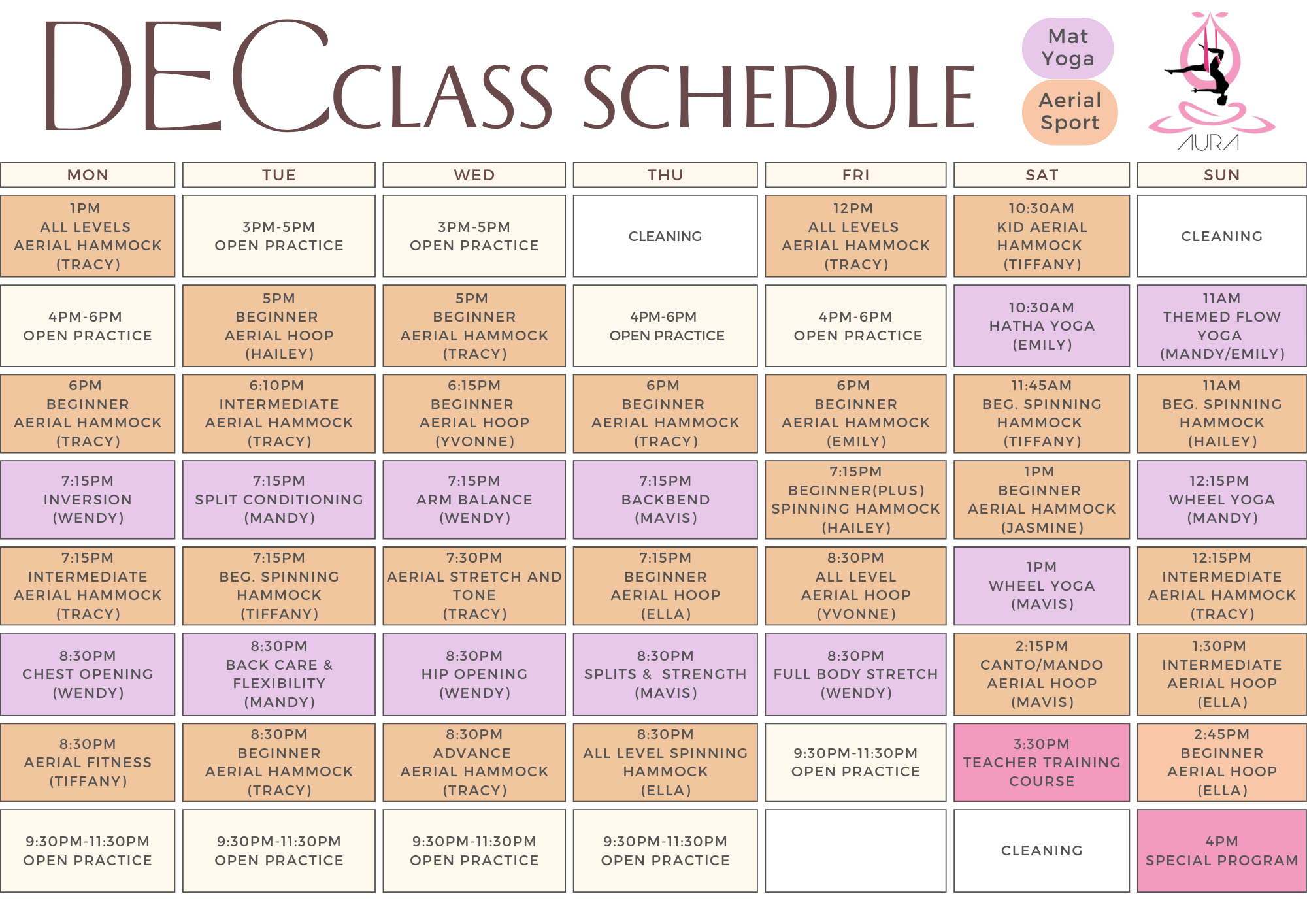 December Schedule Aura Aerial Art Centre