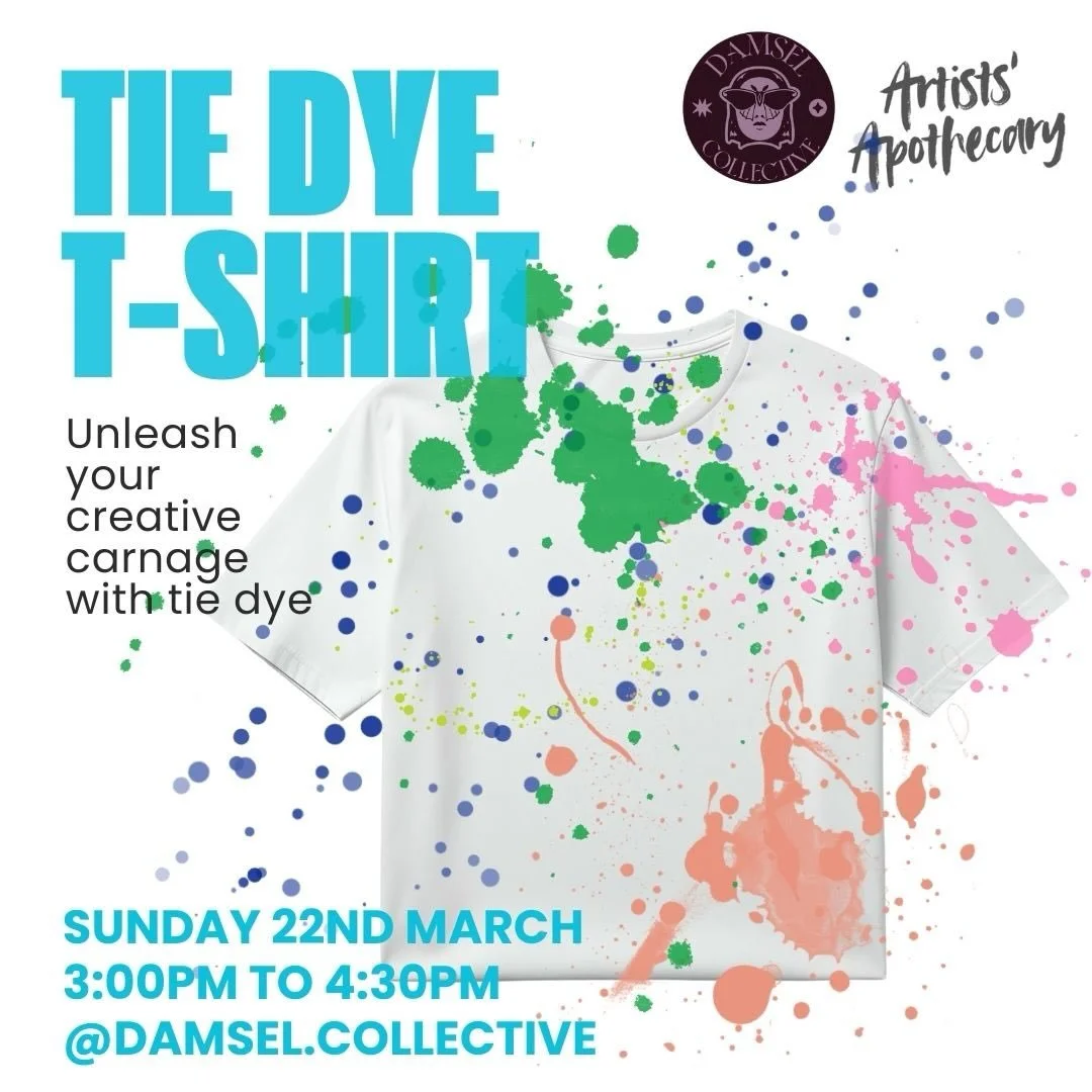 🎨✨ TIE DYE T-SHIRT WORKSHOP ✨🎨
Unleash your creative carnage this Sunday! 🌈 Join us at Damsel Collective x Artists&rsquo; Apothecary for a fun-filled tie dye session where you get to make a wearable work of art &mdash; no experience needed, just v