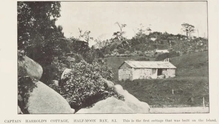 Captain Harrold's cottage, Half Moon Bay, Stewart Island
	
The New Zealand Graphic and Ladies Journal, 23 May 1903, p.1454

Acknowledge Auckland Libraries Heritage Collections NZG-19030523-1454-03