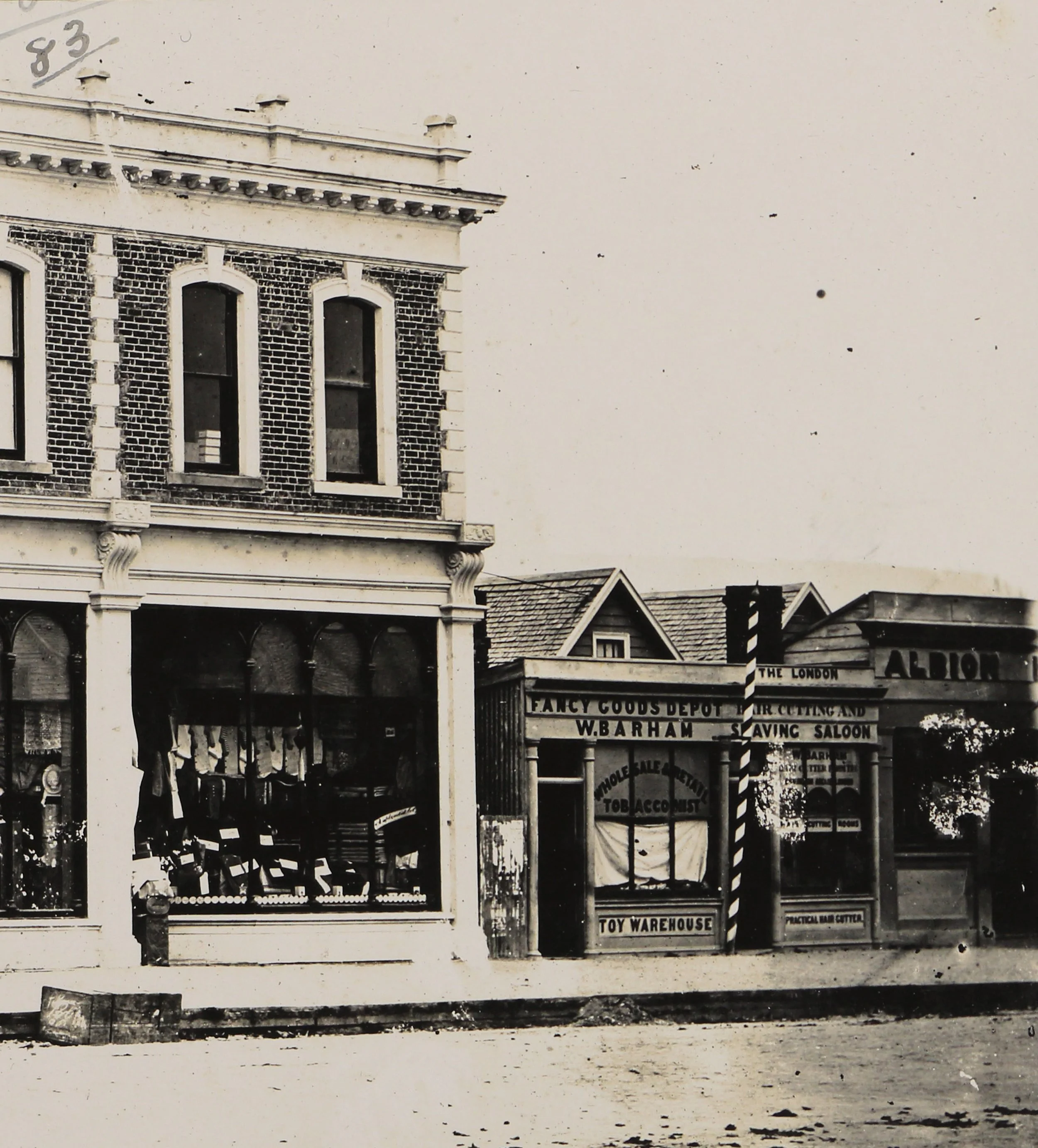 Image includes W. Barham & Invercargill's first hotel, The Albion.  c 1870.

Invercargill City Libraries and Archives A0105 S27520001_083