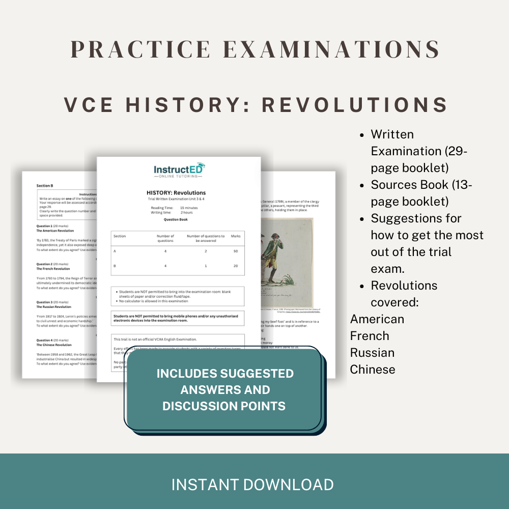 VCE History Revolutions practice exam with suggested answers