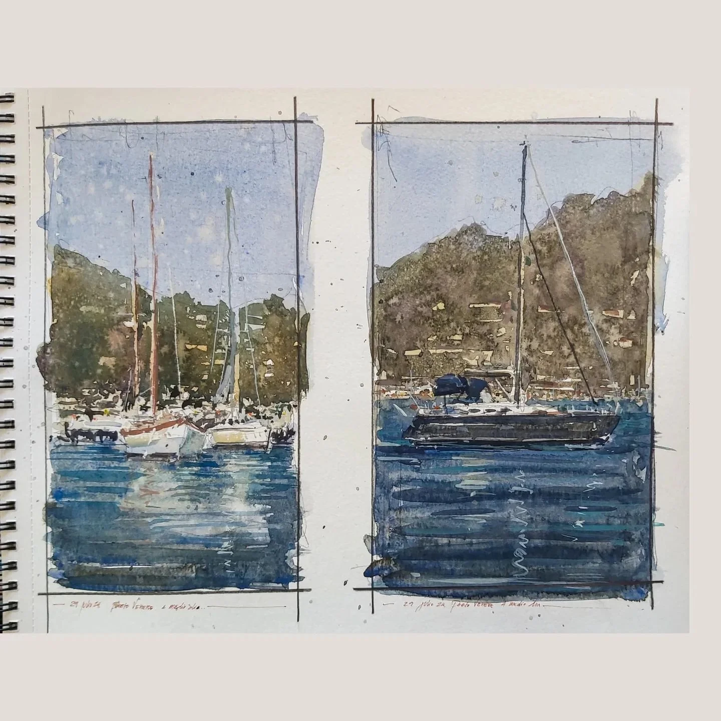 El desaf&iacute;o de pintar una escena marina ha sido un gran tema para los pintores, me propuse pintar estas 2 escenas en porto venere, casi al mismo tiempo... mientras se seca una capa voy pintando la del siguiente cuadro... los barcos est&aacute;n