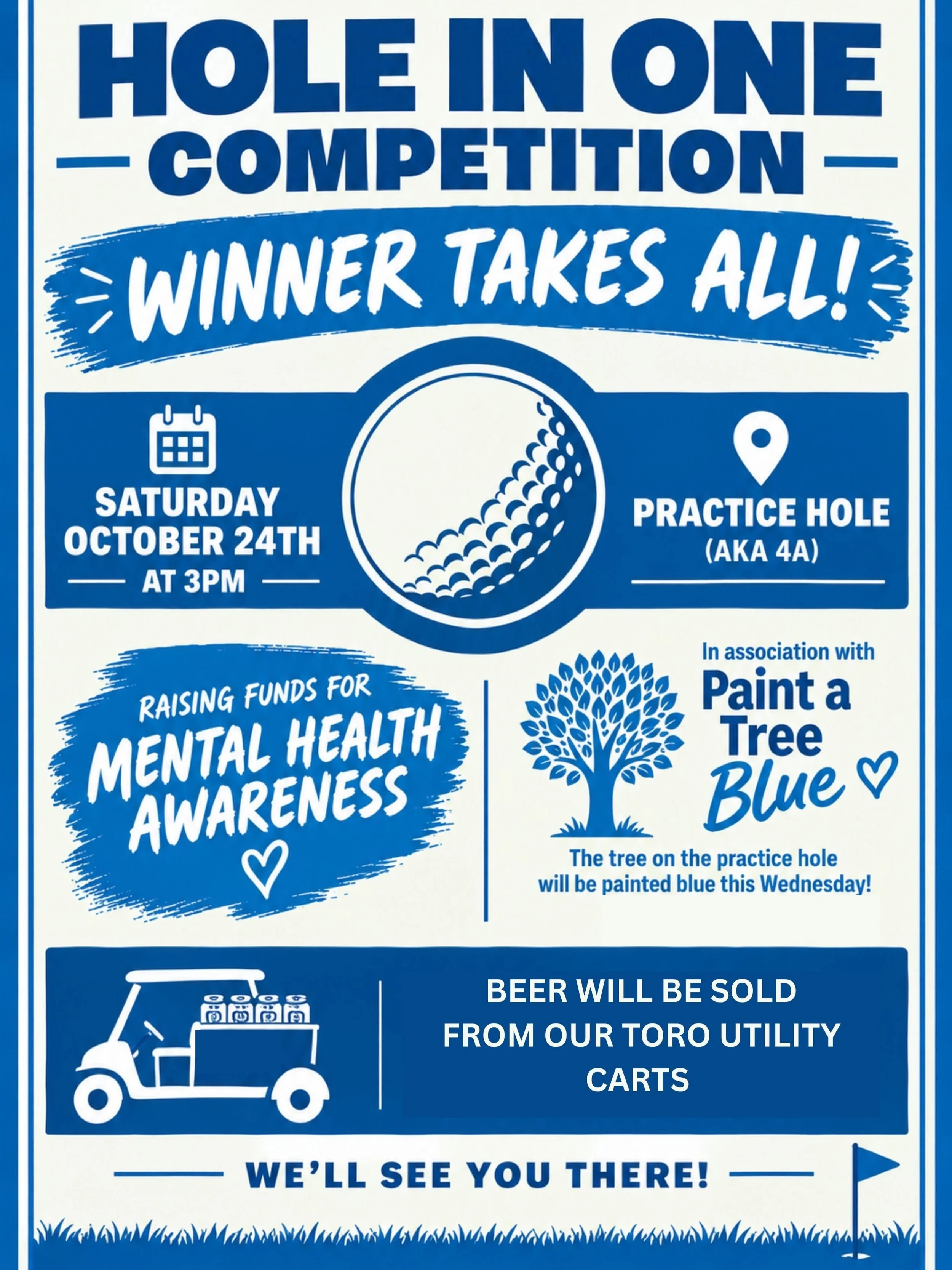 Fee like flexing your golf skills whilst supporting mental health? 

This Saturday from 3pm, MGC in association with @bluetreeproject are holding a Hole In One competition to raise funds for mental health awareness. A portion of sales made from the b
