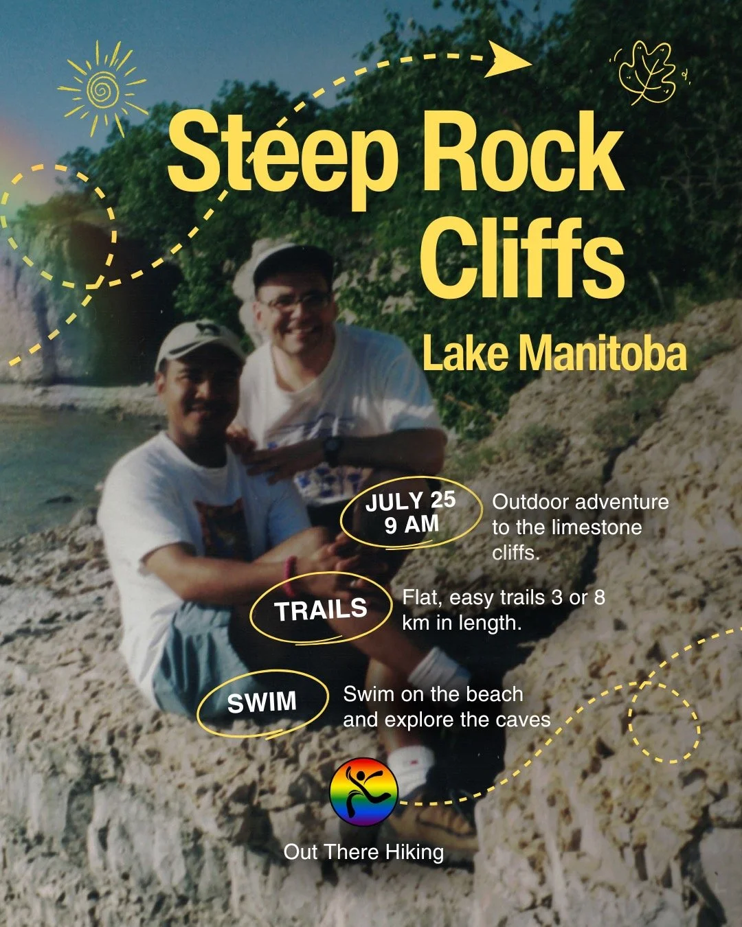 🏞️ Steep Rock Cliffs Adventure 🌊🏳️&zwj;🌈

📅 Saturday, July 25
⏰ Meet at 9:00 a.m.
📍 Tim Hortons, 1146 Portage Ave. at Sprague St.

Join Out There Winnipeg for a full-day outdoor adventure at Steep Rock Cliffs, one of Manitoba&rsquo;s most beaut