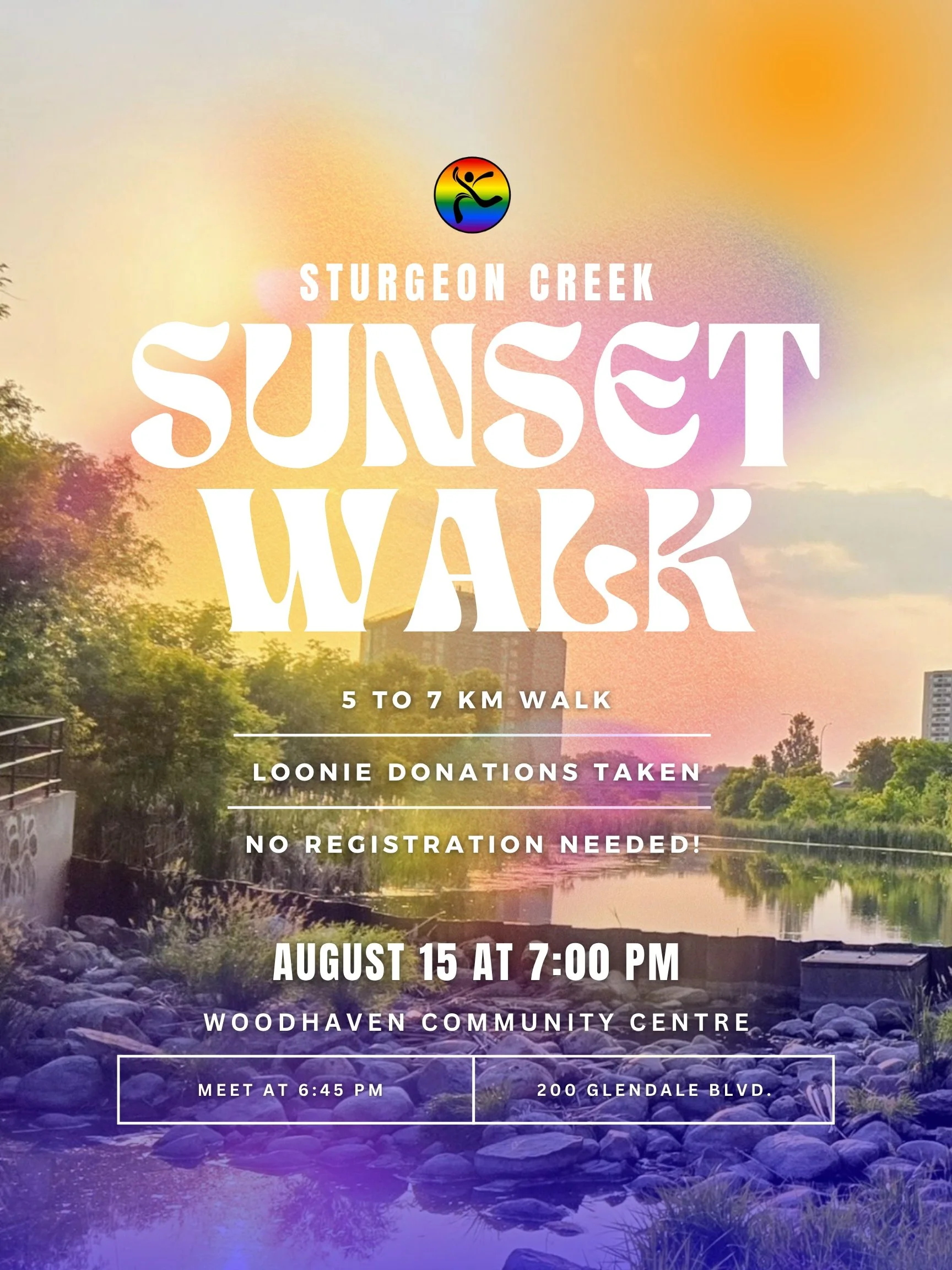 🌅 STURGEON CREEK SUNSET WALK

Join Out There Winnipeg for a relaxed evening stroll along the shimmering Sturgeon Creek Parkway, followed by an optional Dairy Queen treat!

📅 Saturday, August 15 
📍 Woodhaven Community Centre, 200 Glendale Blvd. 
🕡