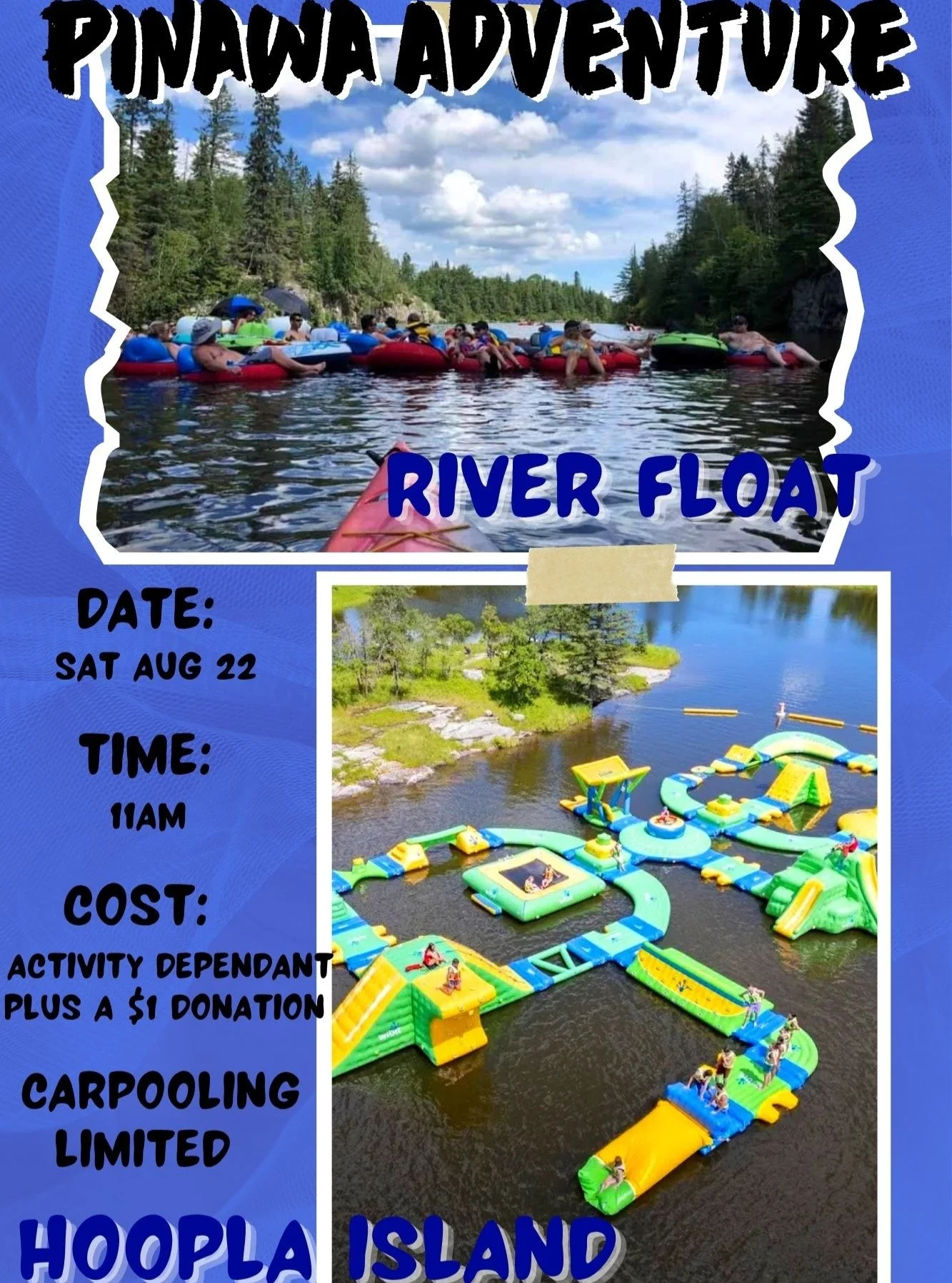 ☀️🌊 PINAWA ADVENTURE

Grab your swim gear, sunnies and snacks, and join Out There Winnipeg for a day on the water!

📅 Saturday, August 22 
🕚 11 a.m. 
📍 Pinawa, Manitoba 
🚗 Carpooling is limited 
🎟️ Registration is required 
💵 Activity fee plus