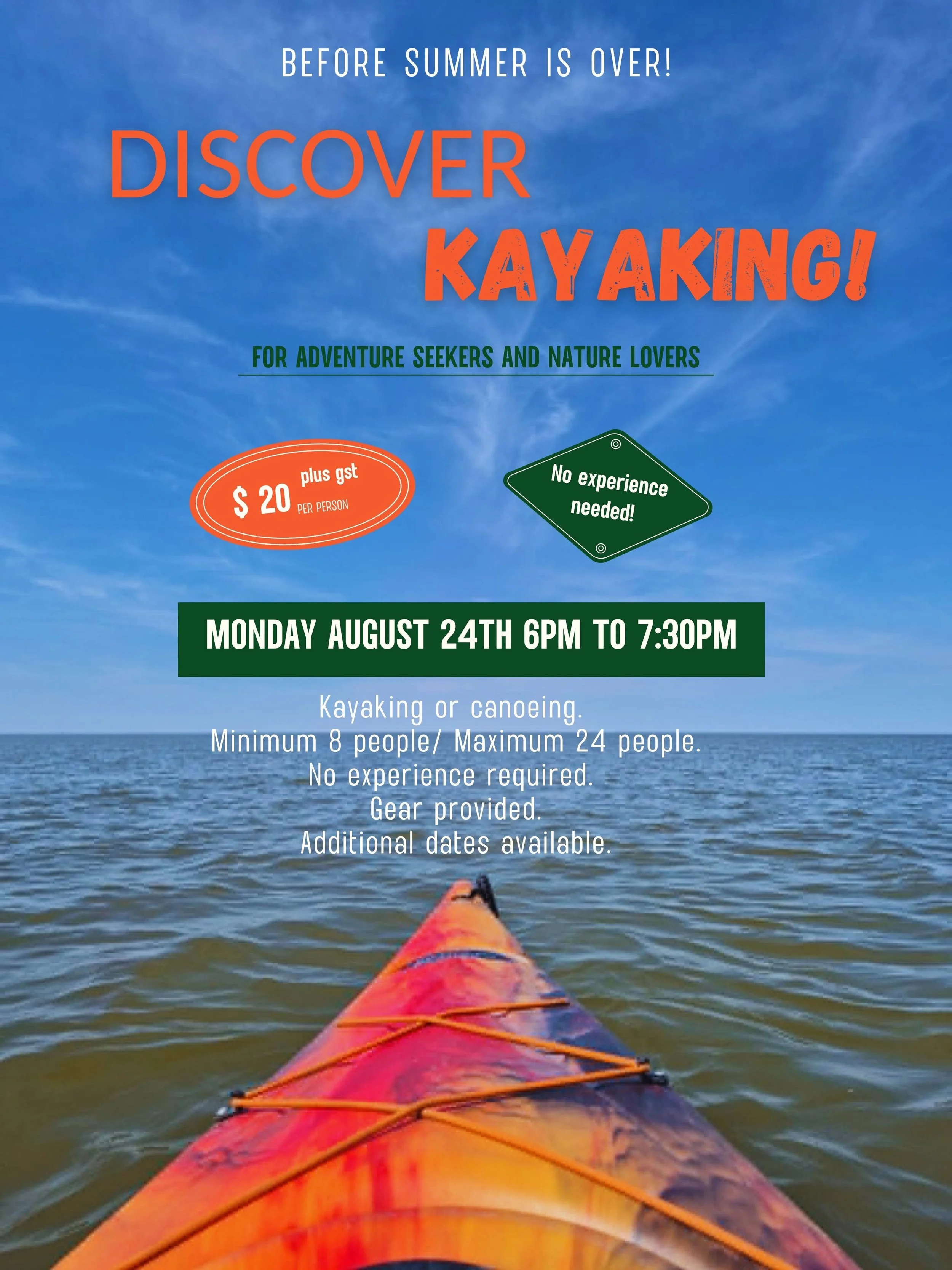 🚣 CANOE OR KAYAK! 🌊
⠀
Before summer is over, spend an evening on the water at FortWhyte Alive! 🌿
⠀
Whether you&rsquo;ve paddled before or have never picked up a paddle, this adventure is open to everyone &mdash; no experience needed and all gear i