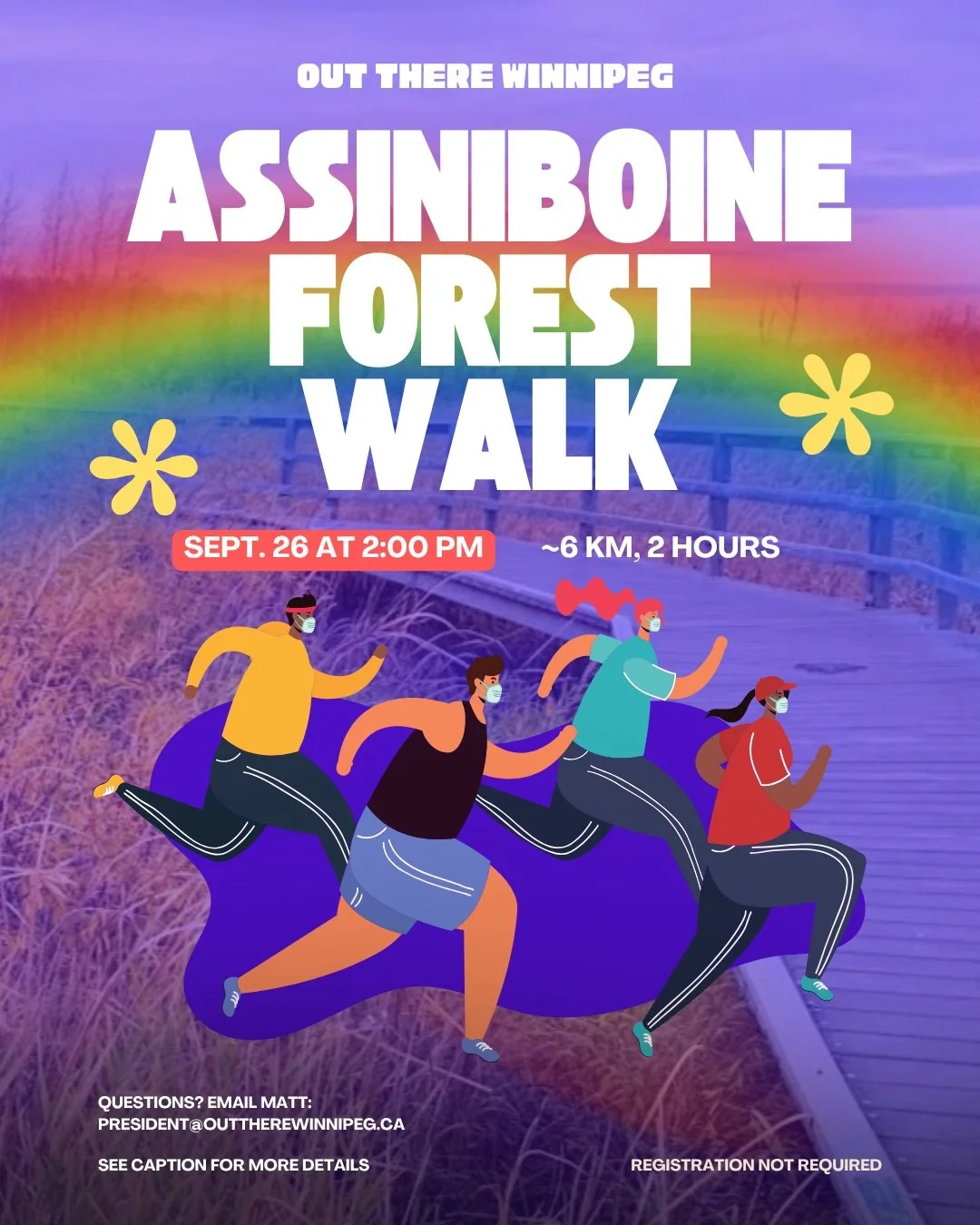 🍂🌈 ASSINIBOINE FOREST WALK

Join us for a relaxing fall walk through Assiniboine Forest as we take in the colours, wetlands, and boardwalk trails.

📅 Saturday, September 26
🕑 Meet at 1:45 PM
🚶 Departure at 2:00 PM
📍 3000 Grant Ave. (Grant &amp;