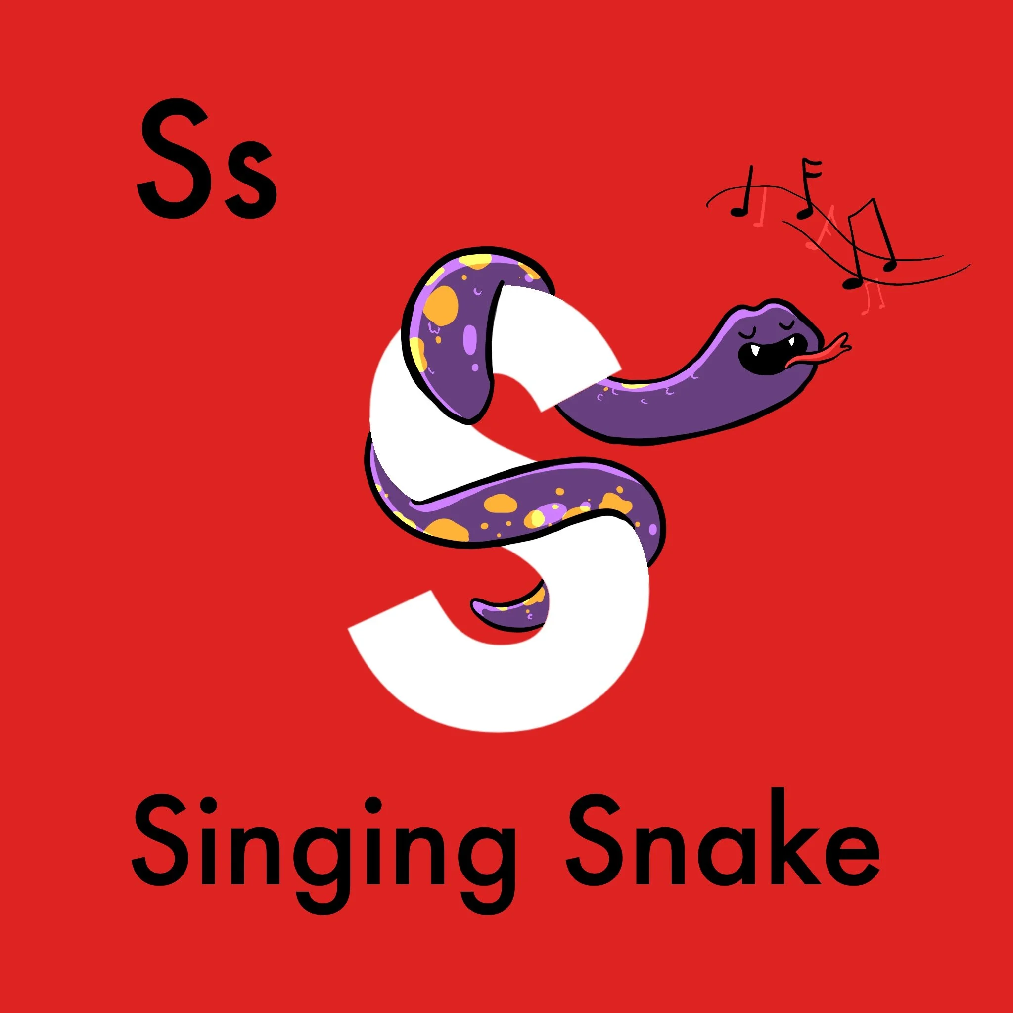 Sssss! Singing Snake is a splendid and spirited serpent who simply adores singing in the sun! With its shiny scales, Singing Snake slithers through the shimmering sunflowers, singing his sweet songs. Singing Snake's singing spreads smiles to the smal