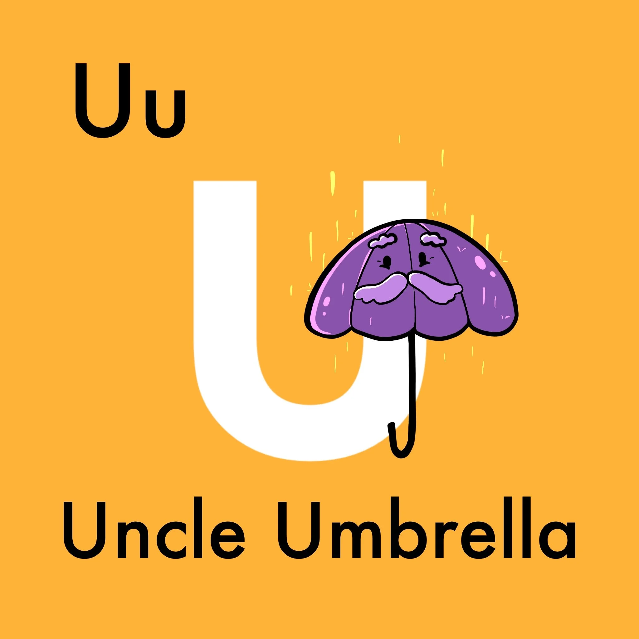 Say Hello to Uncle Umbrella, the wise and warm-hearted umbrella who waits with open arms to whisk you under his umbrella during an unexpected rain! Uncle Umbrella is understanding, unique and will always help out if anybody is unsure. 