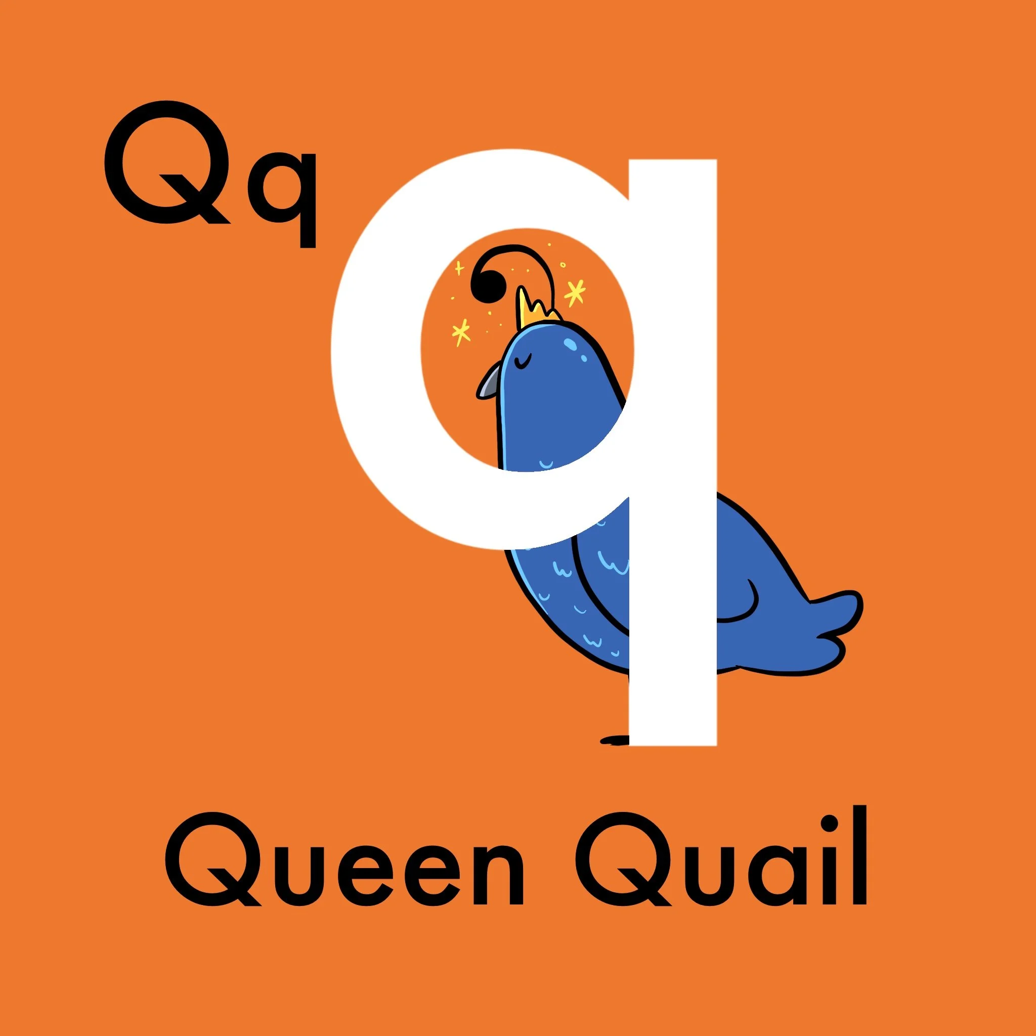 Bow down to Queen Quail, the quiet and quizzical queen who, quite oddly, does not like the rain. Queen Quail does not like to get her royal feathers wet so she quickly stays sheltered with her trusty companion, Uncle Umbrella.