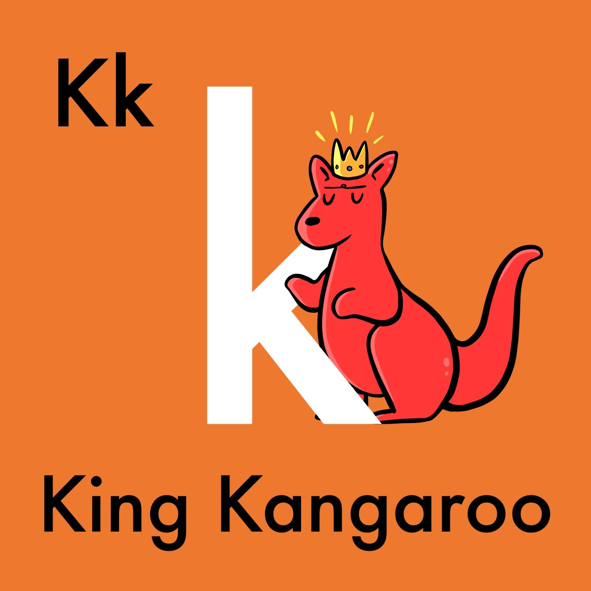 Presenting your royal highness, King Kangaroo, the kind and kooky ruler of the kangaroo kingdom! With a crown on his head and a kind smile on his face, King Kangaroo is known for his kindness. In his kingdom, King Kangaroo keeps everything in order.