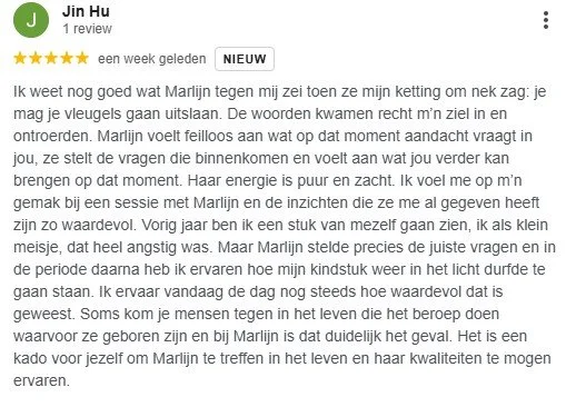 Beoordeling en ervaring over Marlijn, dat ze innerlijk kindstukken kan losmaken en waardevolle inzichten geeft.
