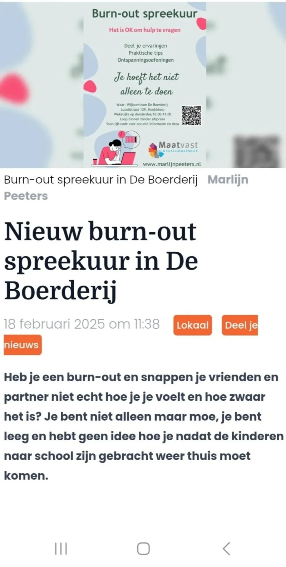 Bunr-out spreekuur Hoofddorp praktijk Soderblomstraat