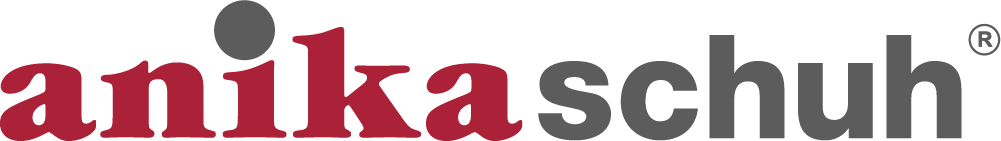 Das Bild zeigt den Schriftzug 'anikaschuh' in großen Buchstaben, wobei 'anika' in Rot und 'schuh' in Grau geschrieben ist.