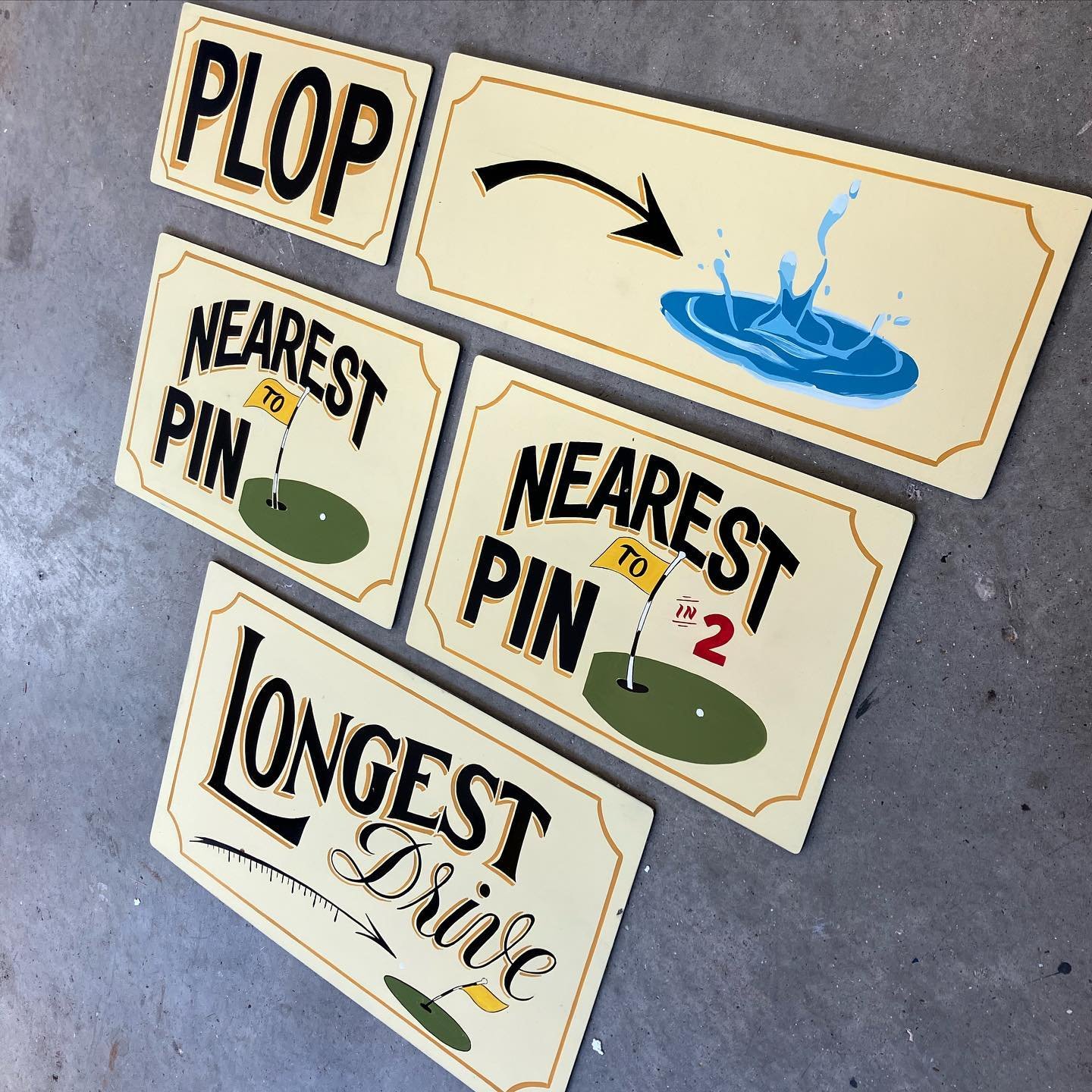 Some signs for my good friend @iamgoshman &lsquo;s special charity golf day this weekend. A last minute idea so we&rsquo;ll make some more for next year ⛳️

#handpaintedsigns #signpainting #golfsigns #charitygolfday