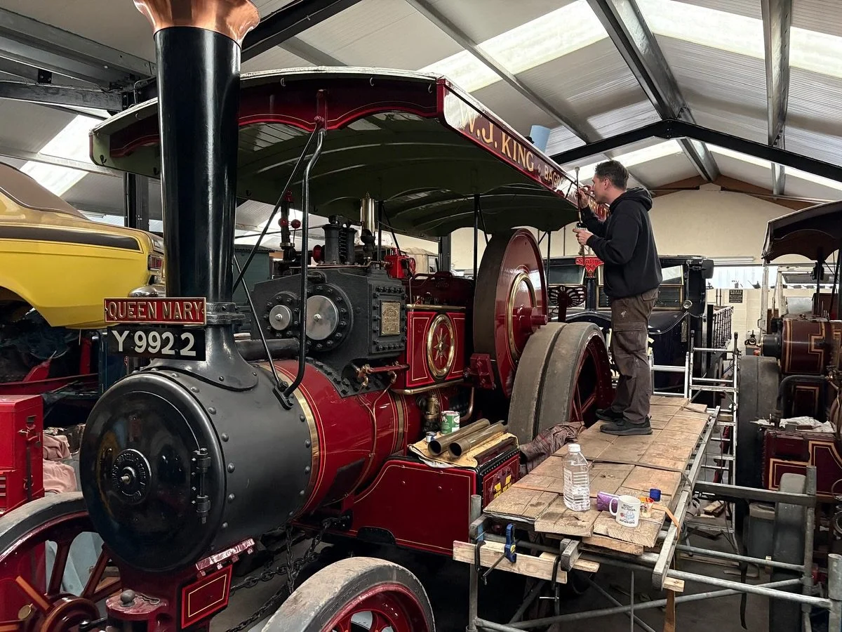 What a stunner of an engine! I had another amazing opportunity to paint the canopy of this Burrell 5nhp Road Locomotive, 1917. The owner wanted both canopy boards to match, so one side was stripped back, re-painted and I replicated the signwriting. 
