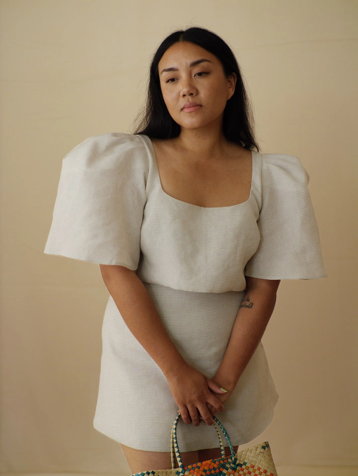 Dropping a new style + a restock tomorrow in the shop! Both are pre-made and ready to ship!

The Corazon Set in a beautiful 100% Irish Linen in Gray Micro Check cropped top &amp; Mini Skirt. The perfect set for a high summer drop.

The Charlotte in m