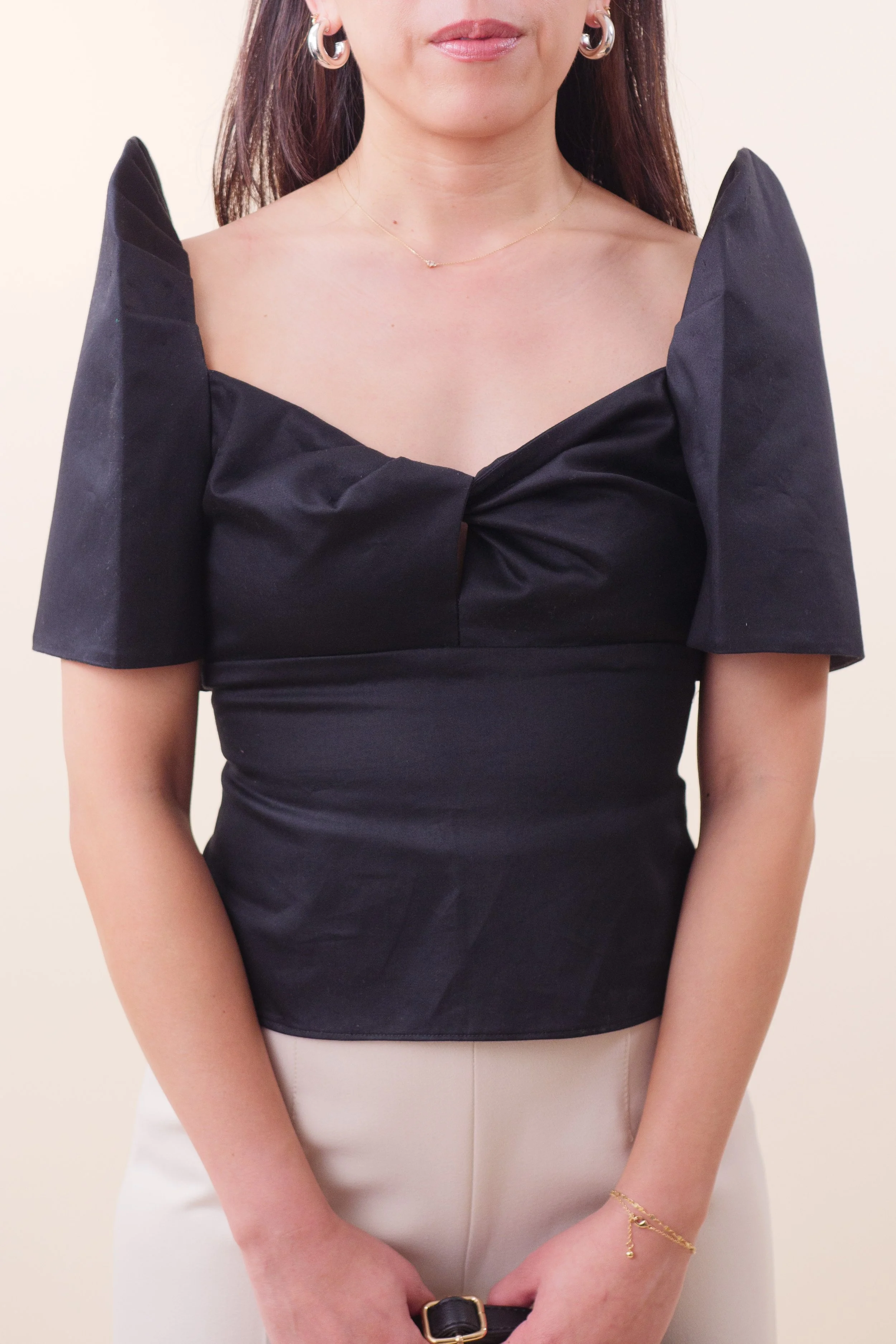 Twist Front Terno Top in Black - Medium