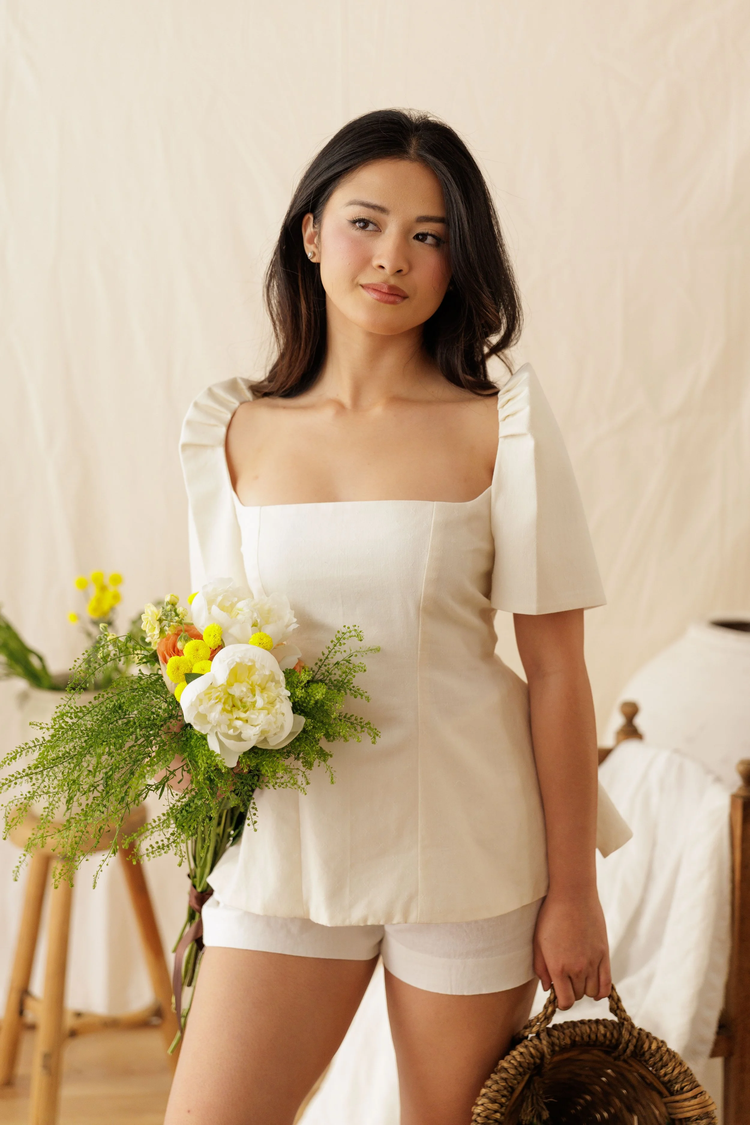 Consuela Terno Flare Top in Warm White Cotton