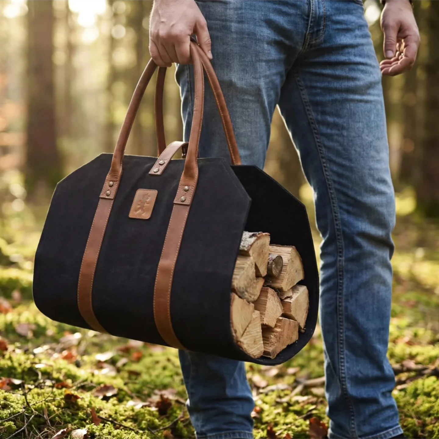 Vedh&aring;llare i slitstark canvas med eleganta l&auml;derdetaljer.

Perfekt f&ouml;r att b&auml;ra och f&ouml;rvara din ved. Robust nog f&ouml;r tunga lass, snygg nog att st&aring; framme vid brasan