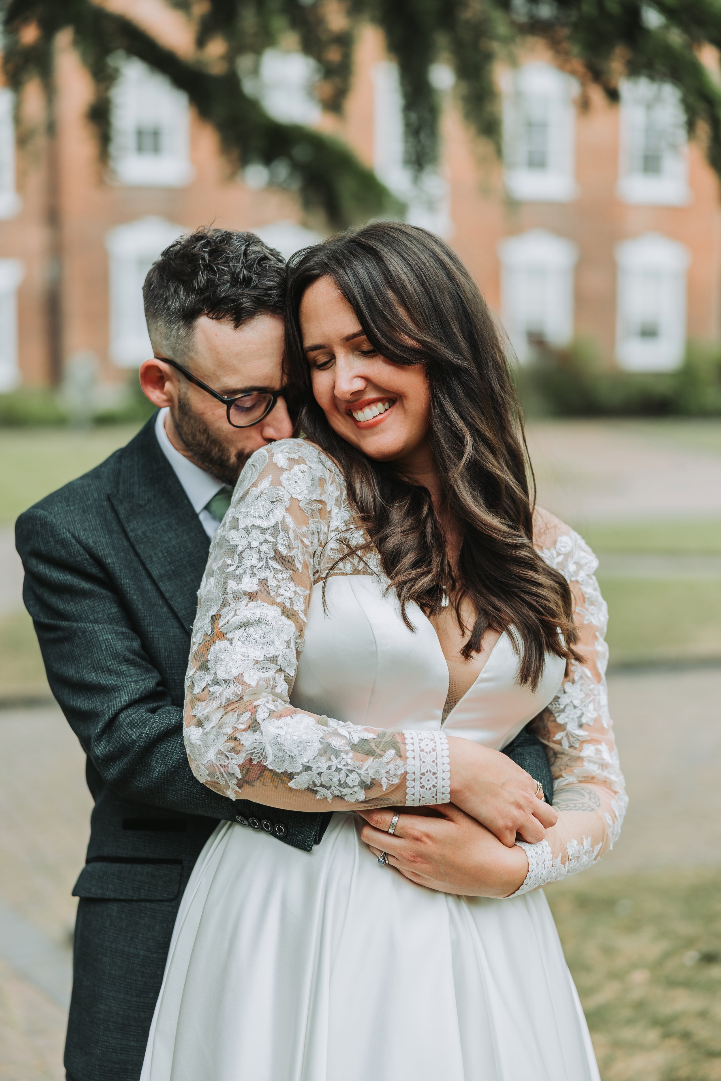 Wedding couple hugging