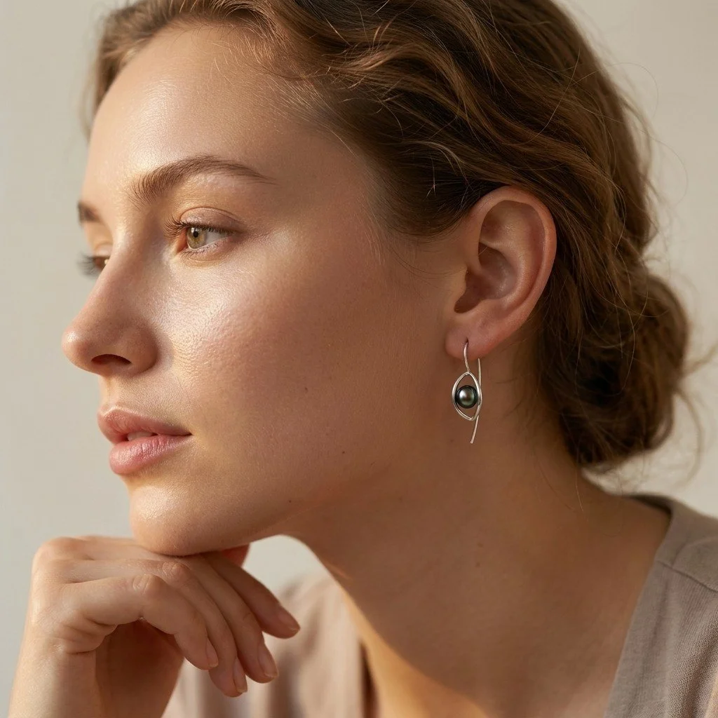 juntos-blue-black-pearl-sterling-silver-drop-earrings-on-model-rightview-bellocreations.jpg