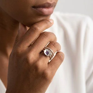 amethyst silver ring on a model's finger.jpeg