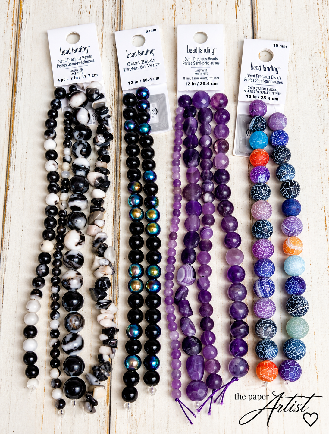 Purple amethyst, black and white beads, and colorful crackle agate from Michael's bead sale.