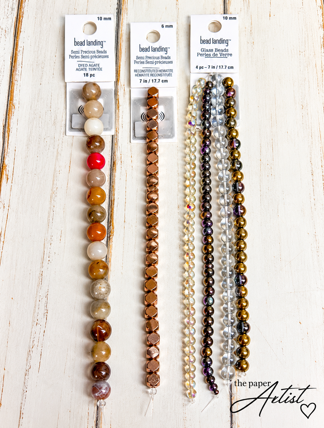 Neutral agate, metallic hematite, and sparkling glass beads purchased during Michael's 60% off sale.