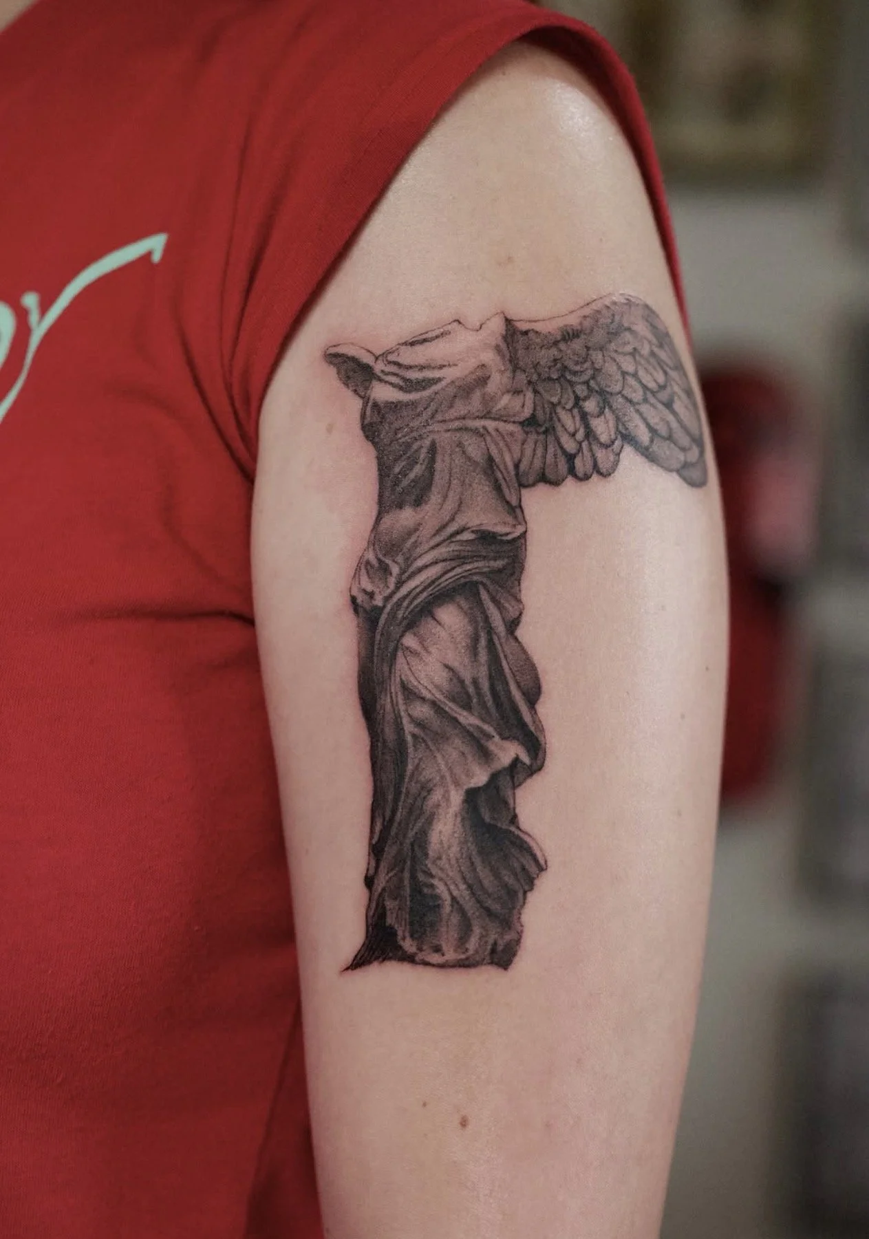 Tattoo of the statue of Nike currently in the Louvre. Philadelphia