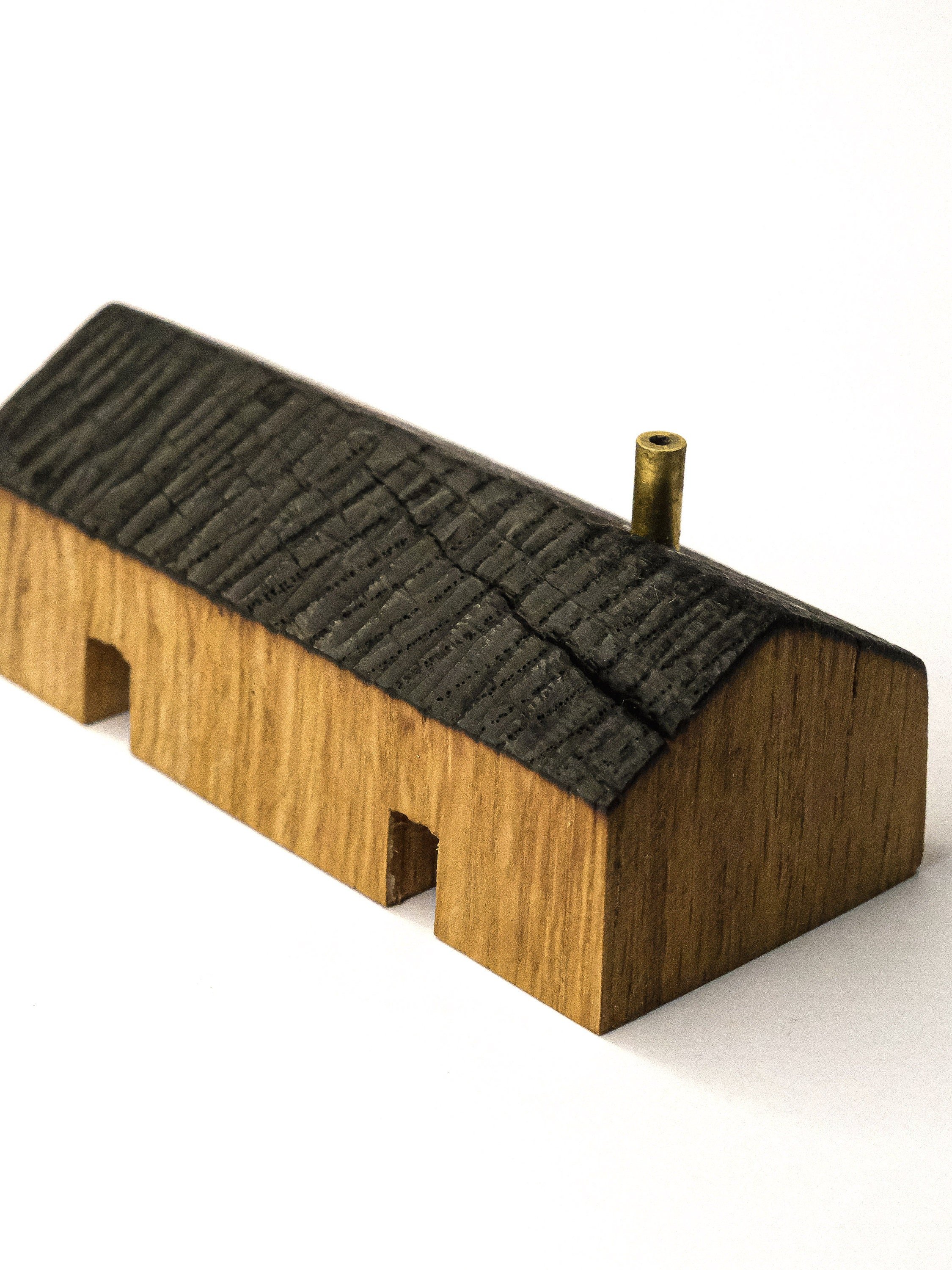 Set of miniature wooden house ornaments