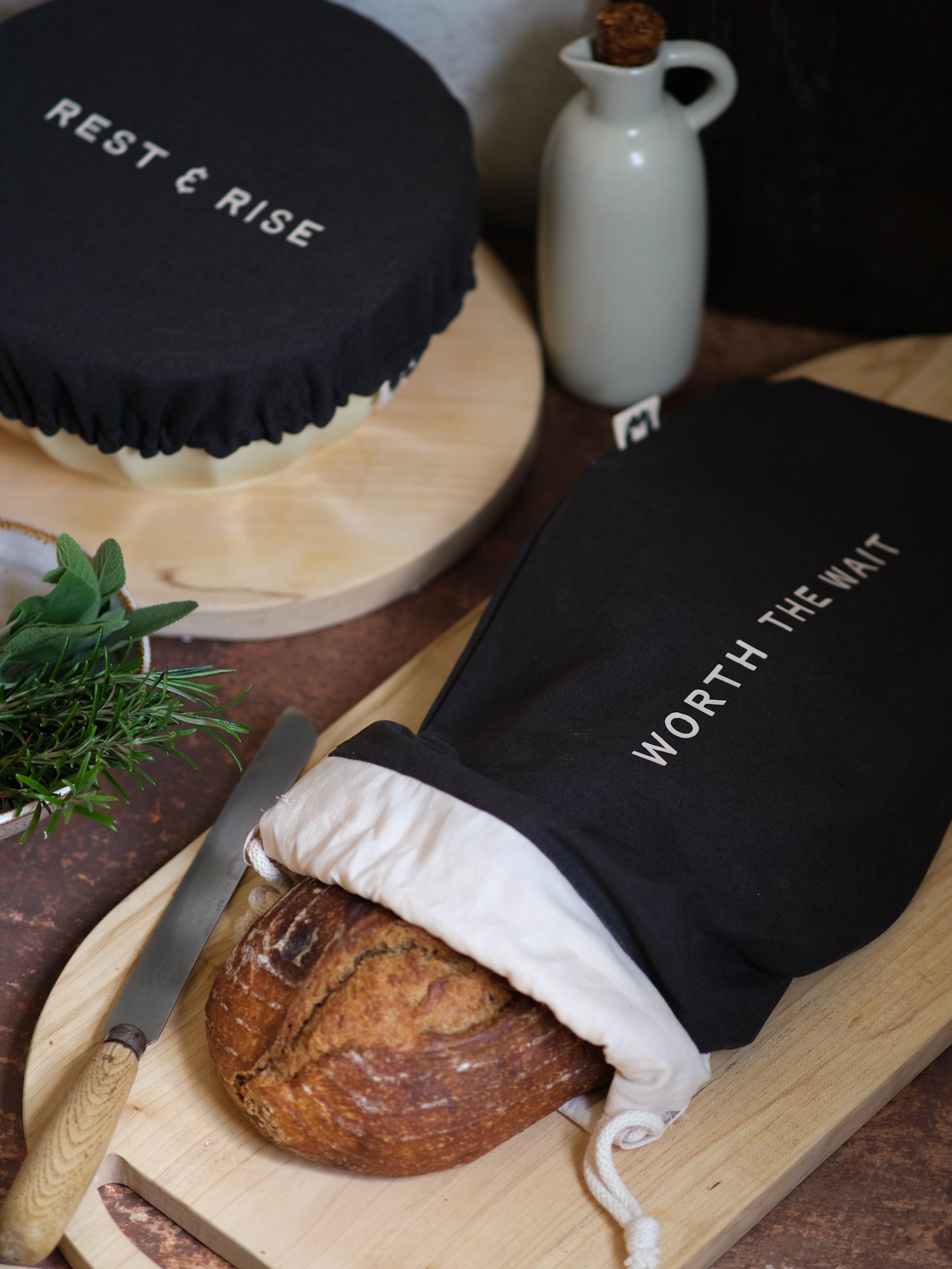 Reusable linen bread bag for storing fresh sourdough