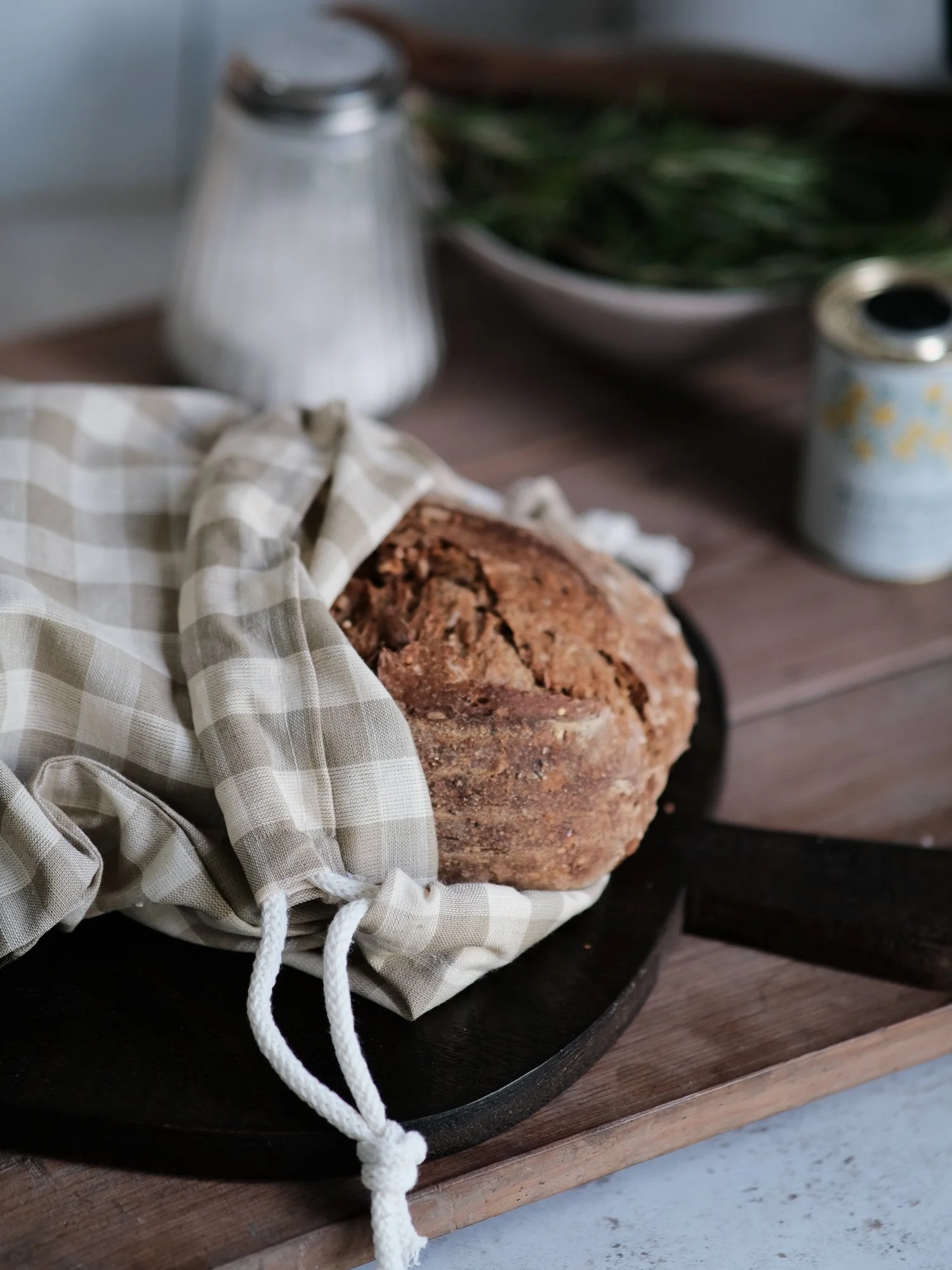 Gingham bread storage bag
